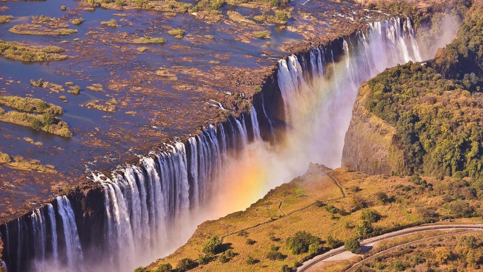 Rainbow Over Victoria Falls At Night HD Desktop Background