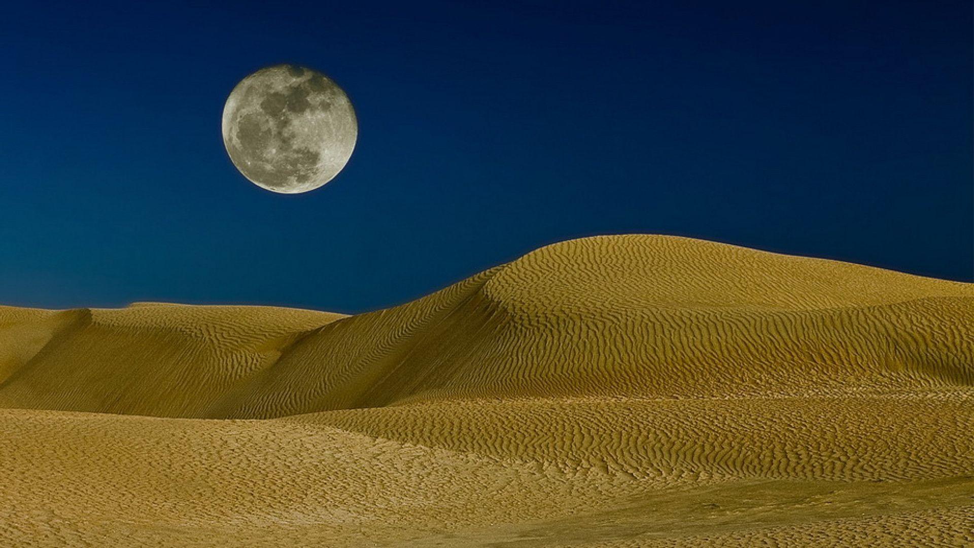 Moon over the sand dunes wallpaper and image