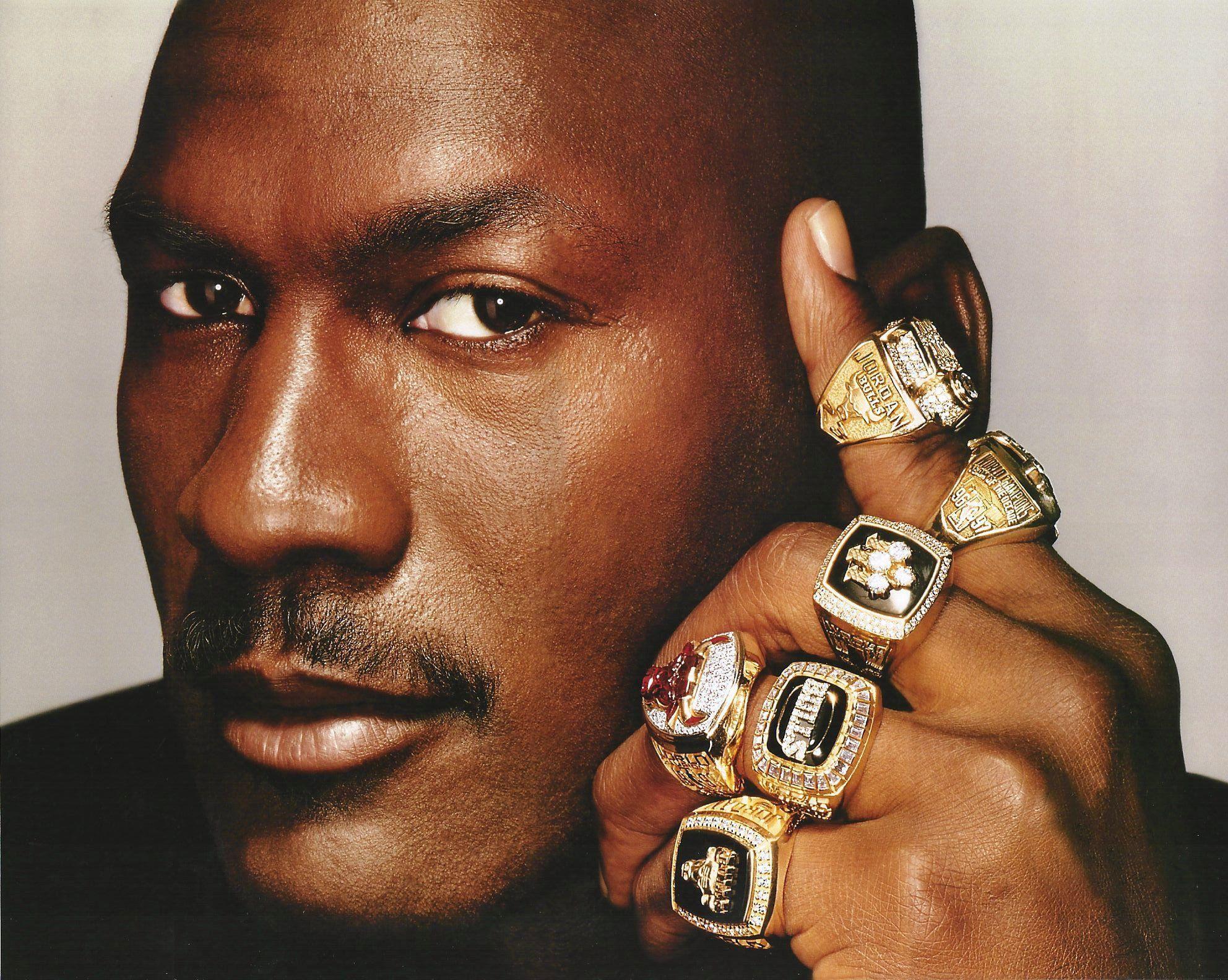 NBA Basketball Michael Jordan with all 6 of his championship rings