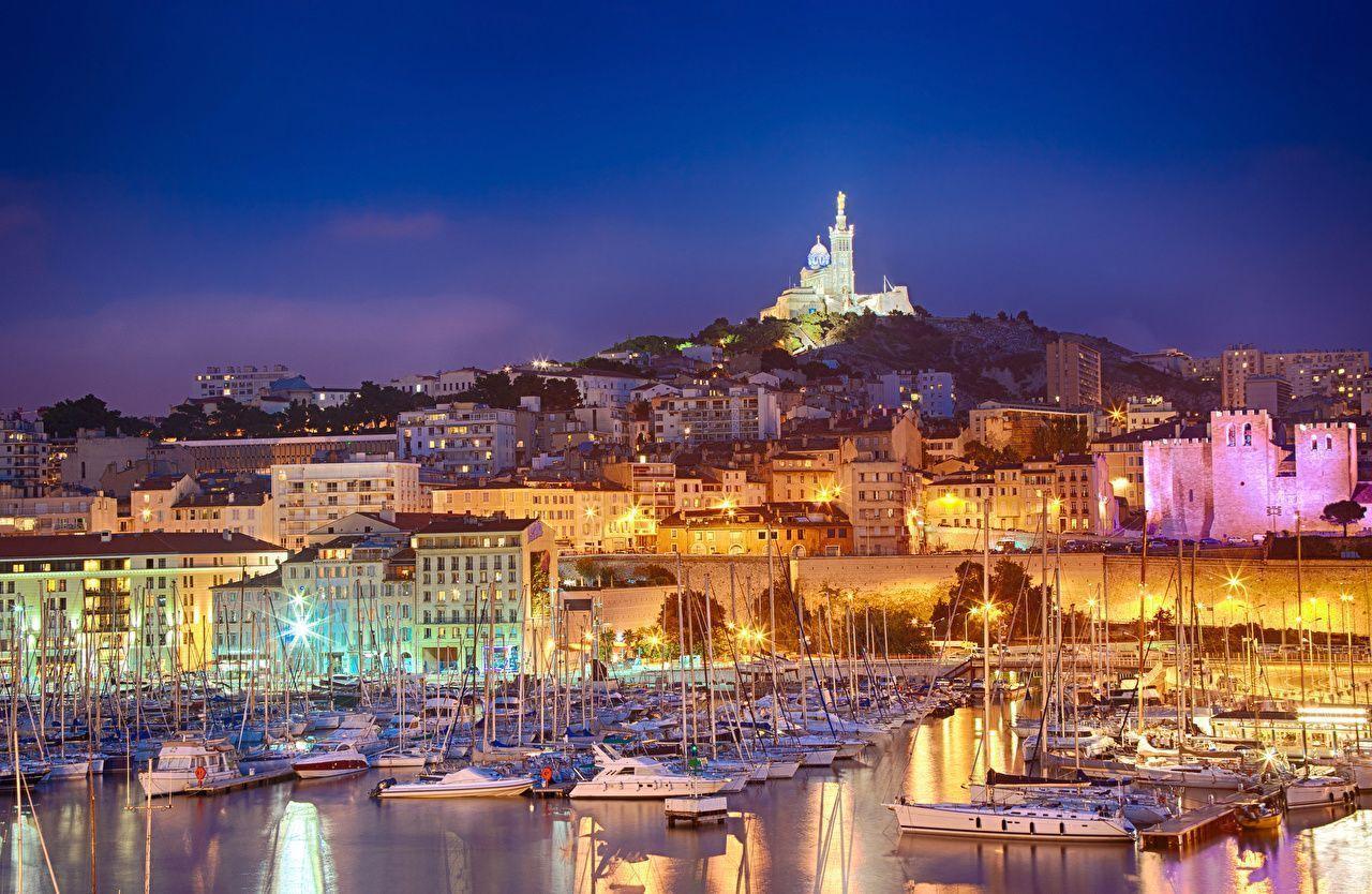 image Marseille France Yacht Sailing Marinas Evening Cities