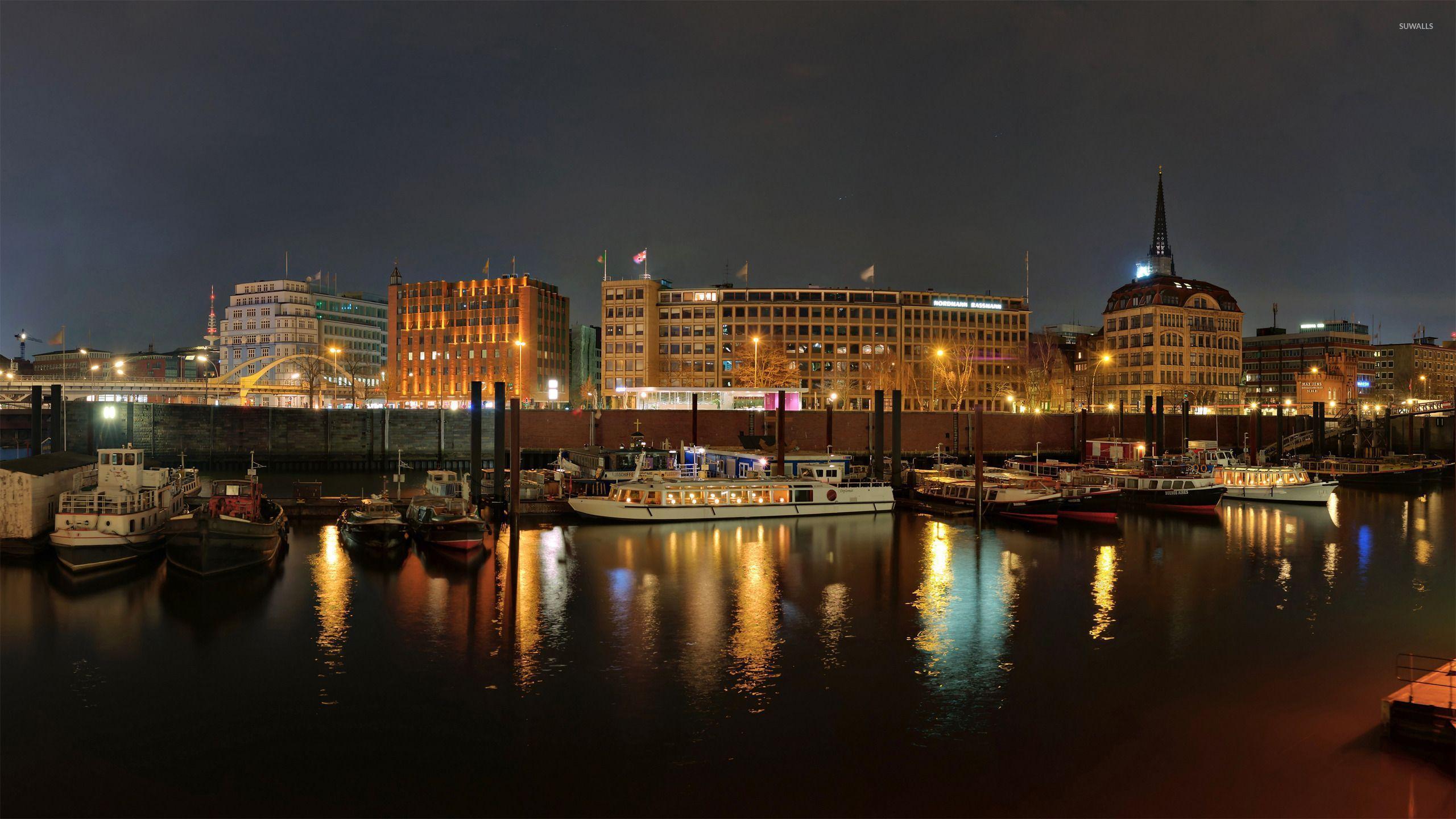 Hamburg harbour at night wallpaper wallpaper