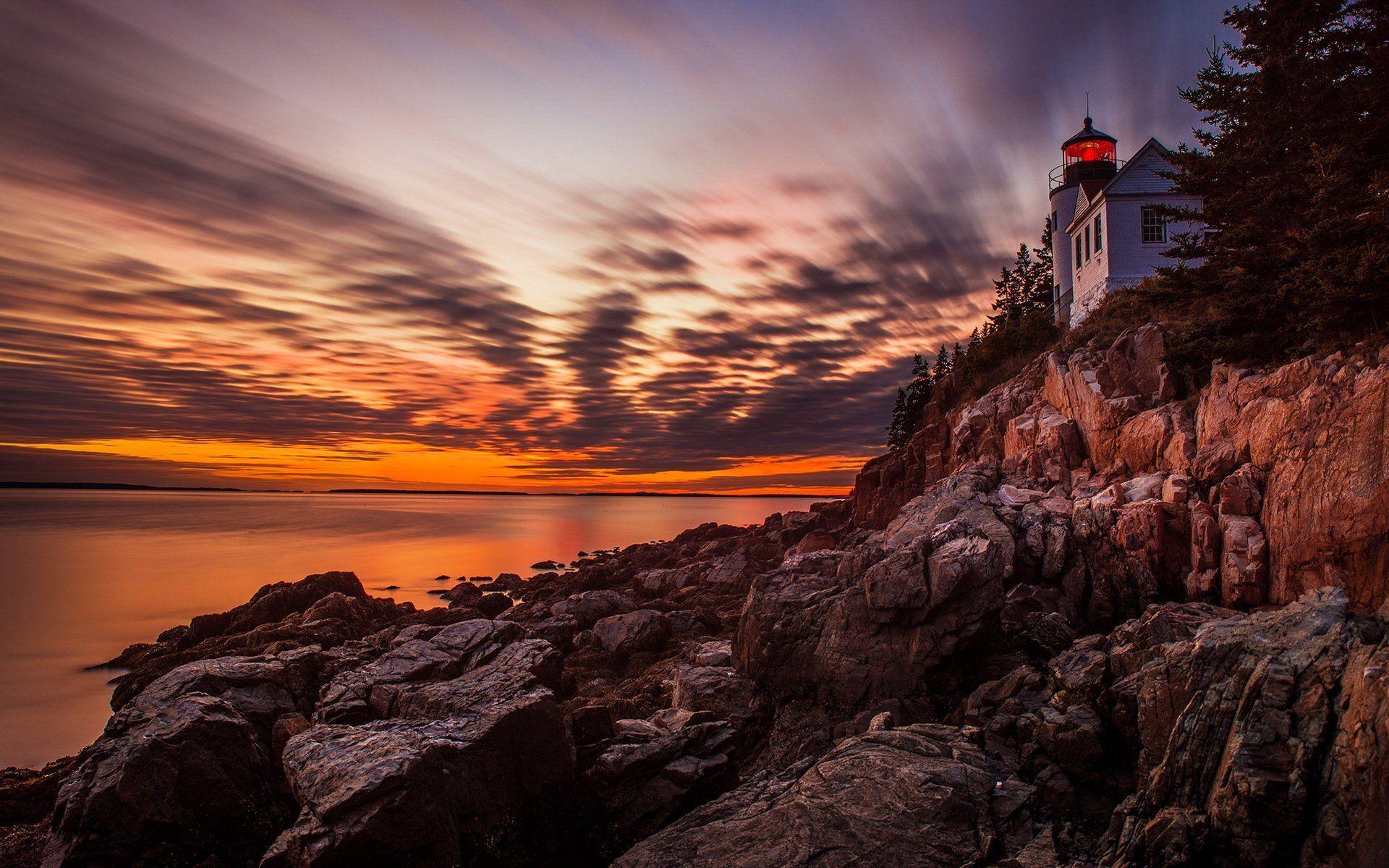 acadia national park sunset lighthouse HD wallpaper