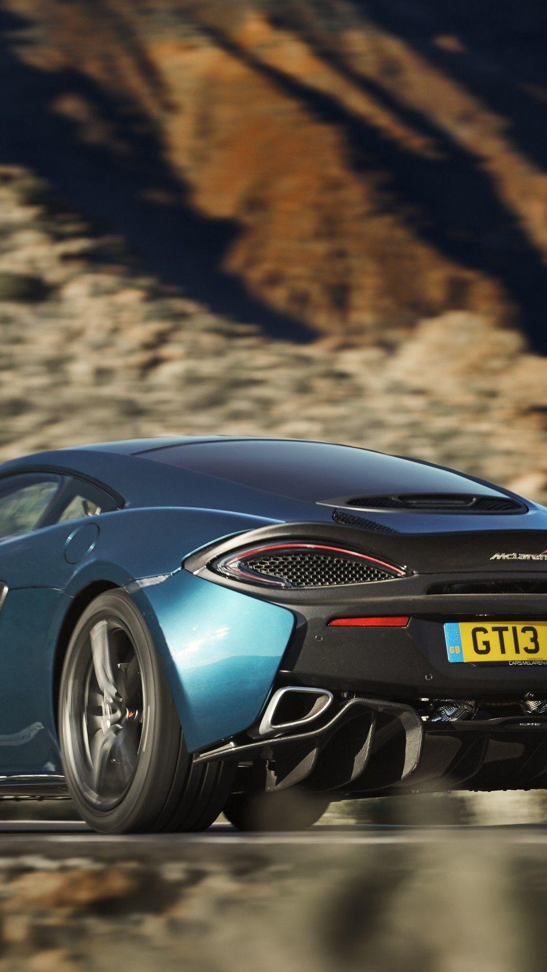 Download 1080x1920 Mclaren 570gt, Back View, Black And Blue, Cars