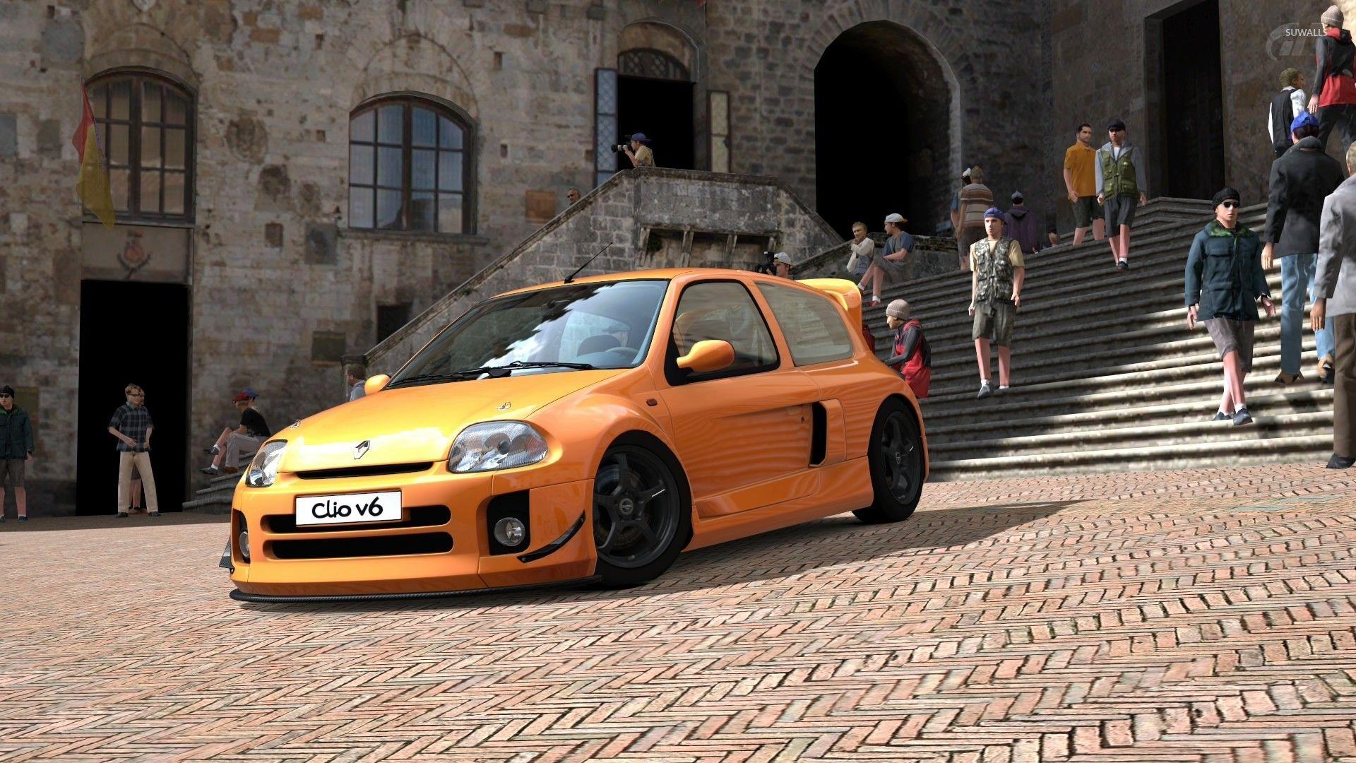 Yellow Renault Clio RS 200 side view wallpaper