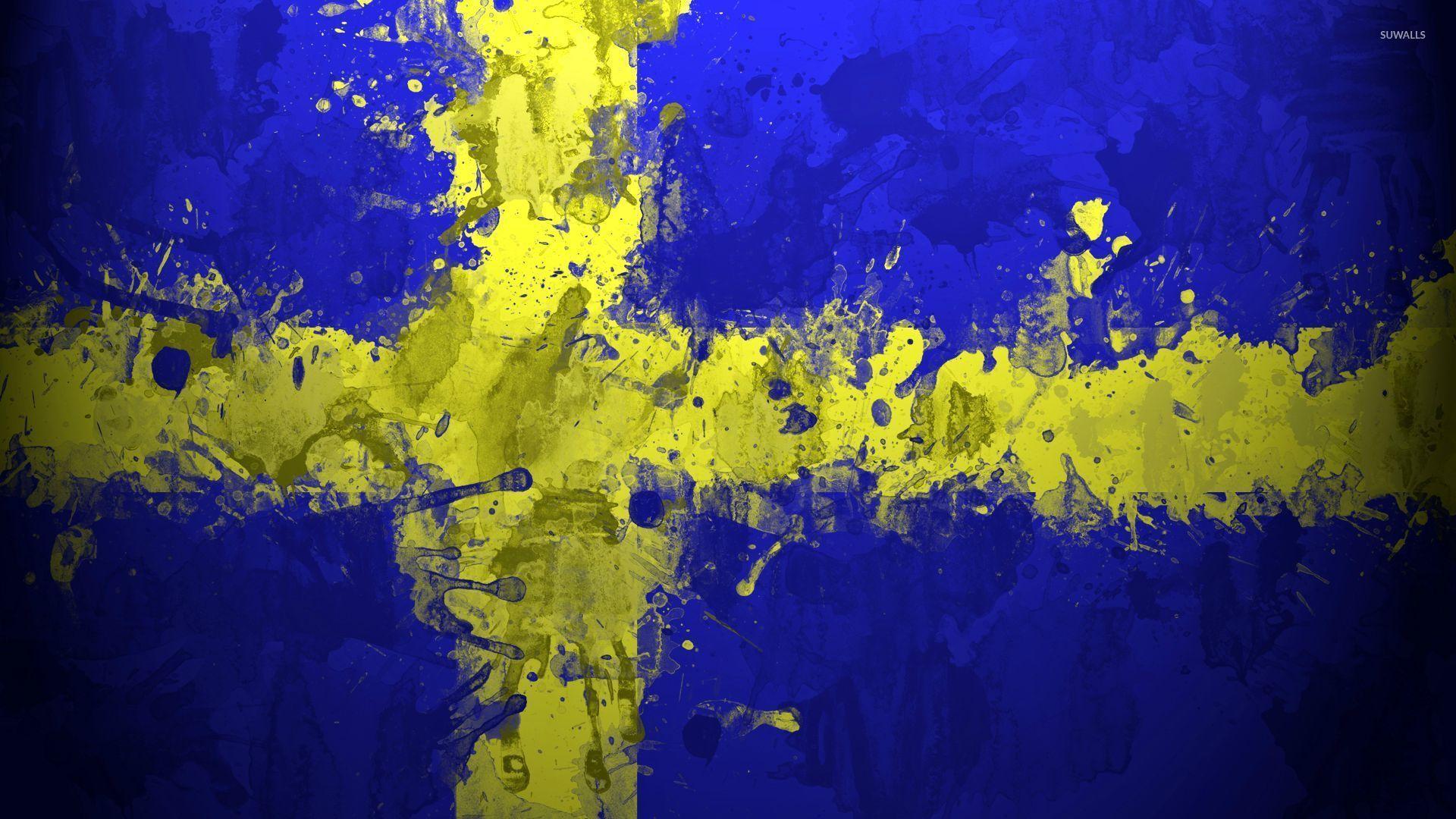 Paint drops on the flag of Sweden wallpaper Art wallpaper