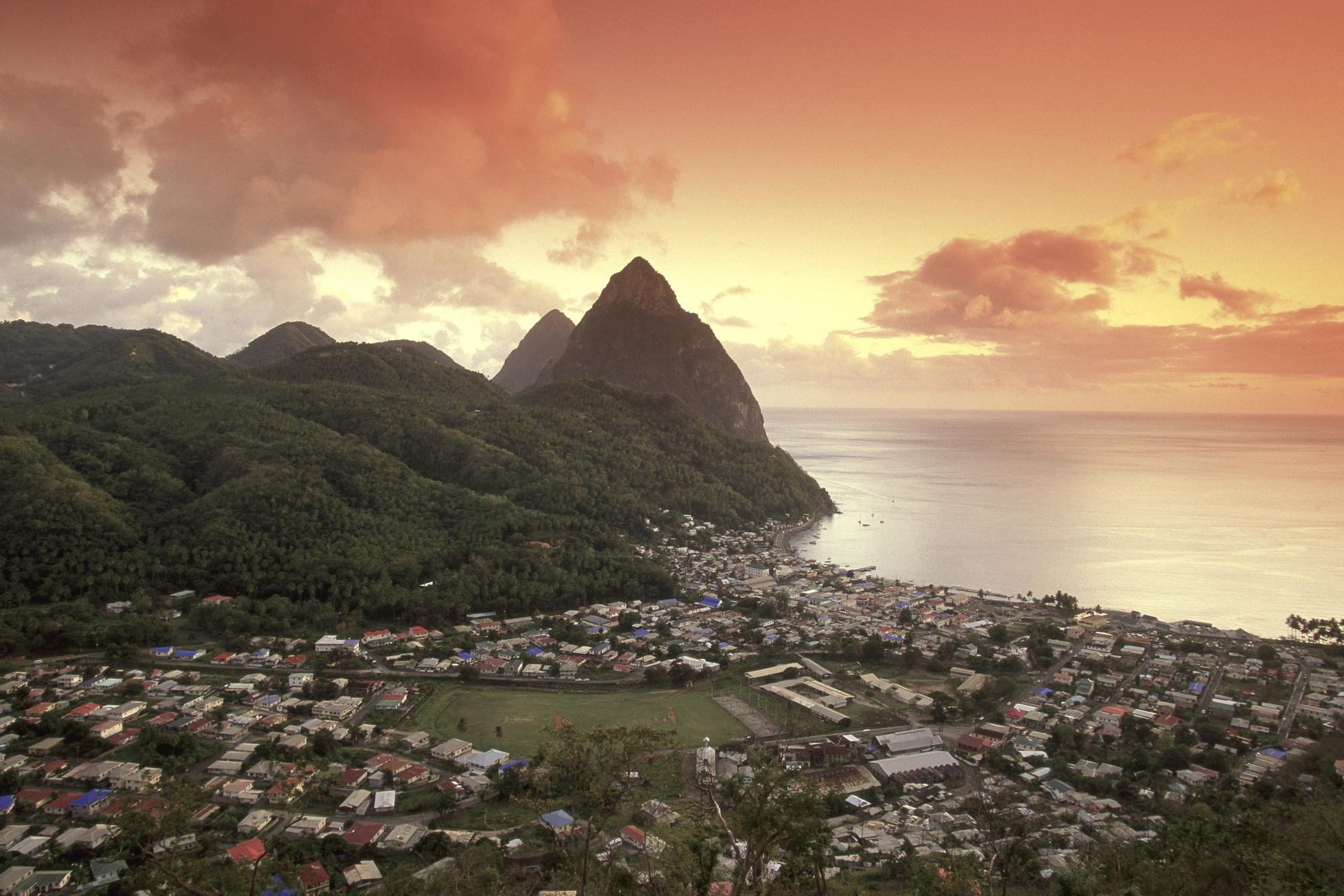 Download Sunset View of the Pitons and Soufriere, St. Lucia
