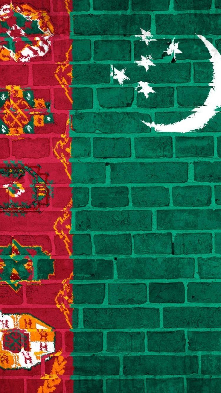 Download Wallpaper 750x1334 Turkmenistan, Flag, Wall, Texture