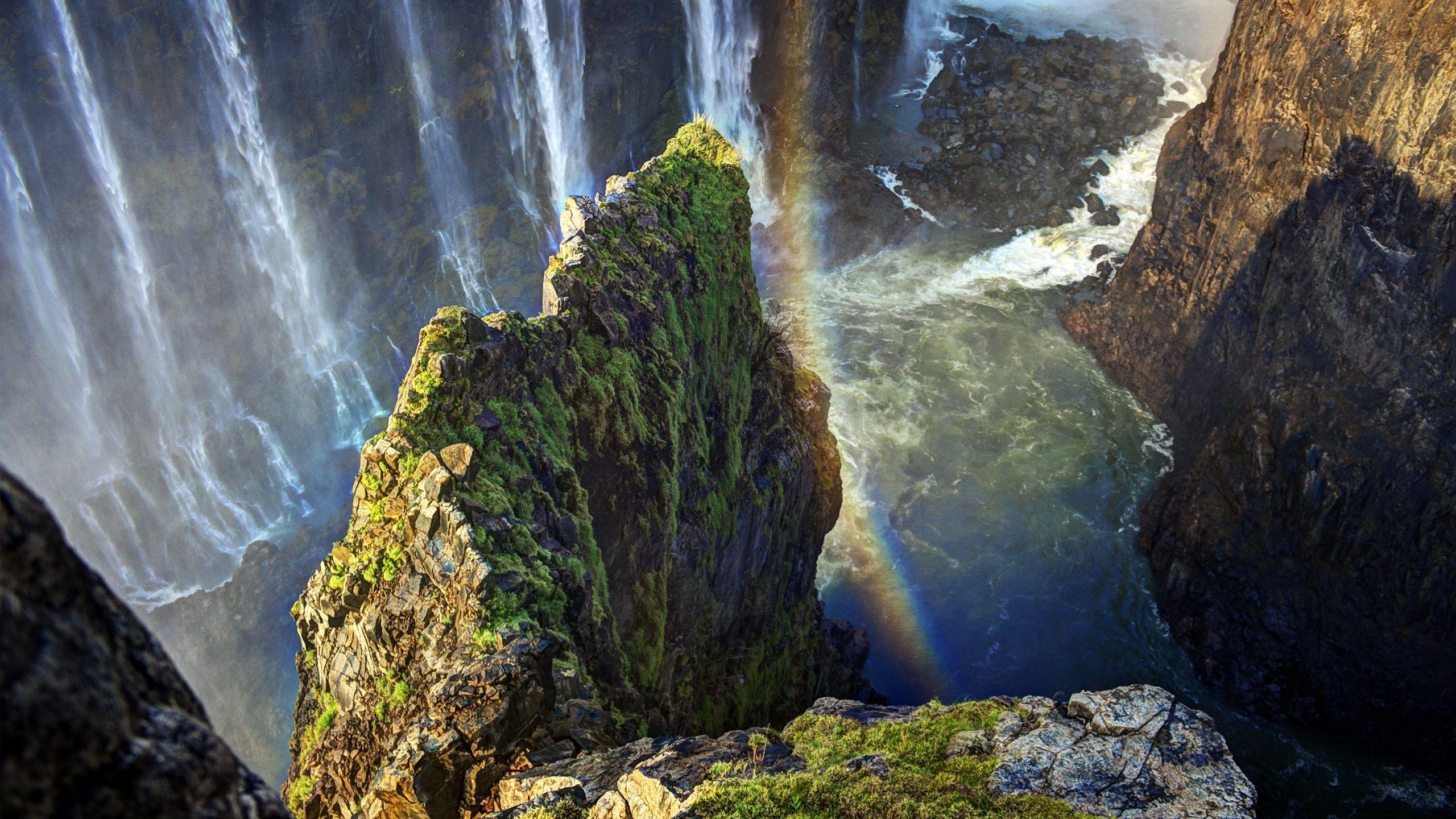 Wallpaper height, waterfall, cliff, rainbow, water, victoria falls