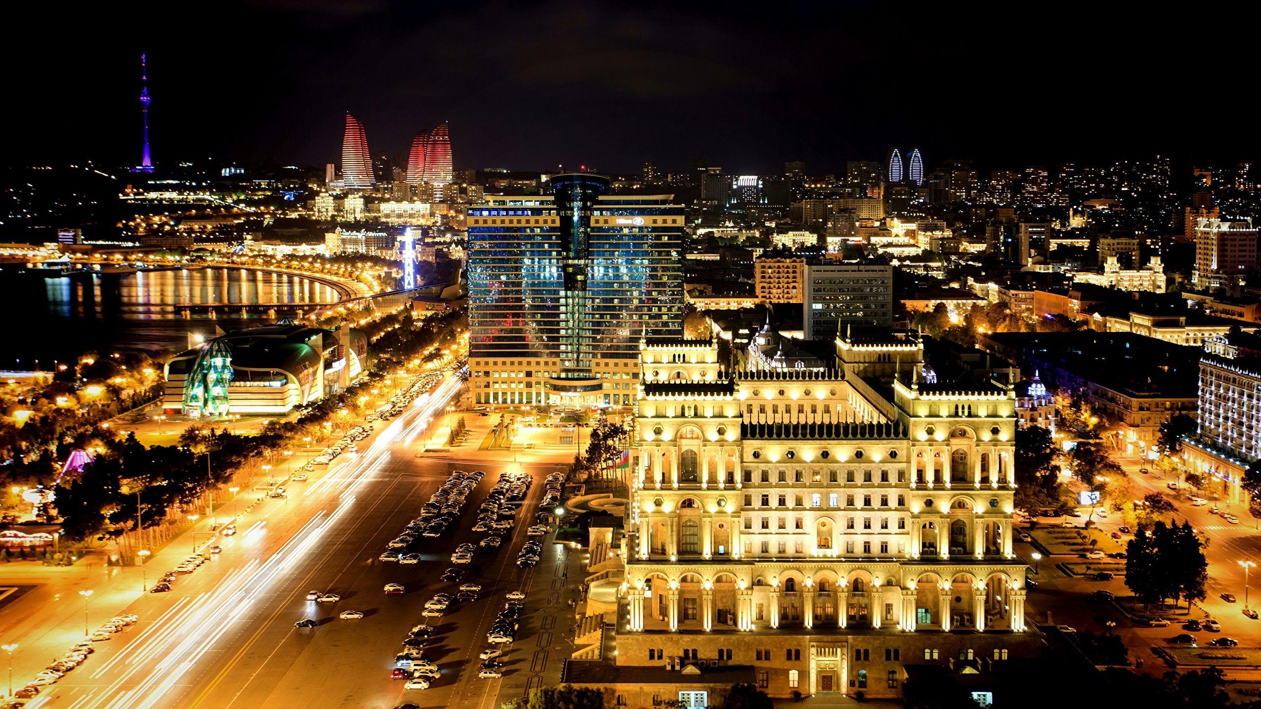 Wallpaper Baku Azerbaijan night time Cities Building 2560x1440