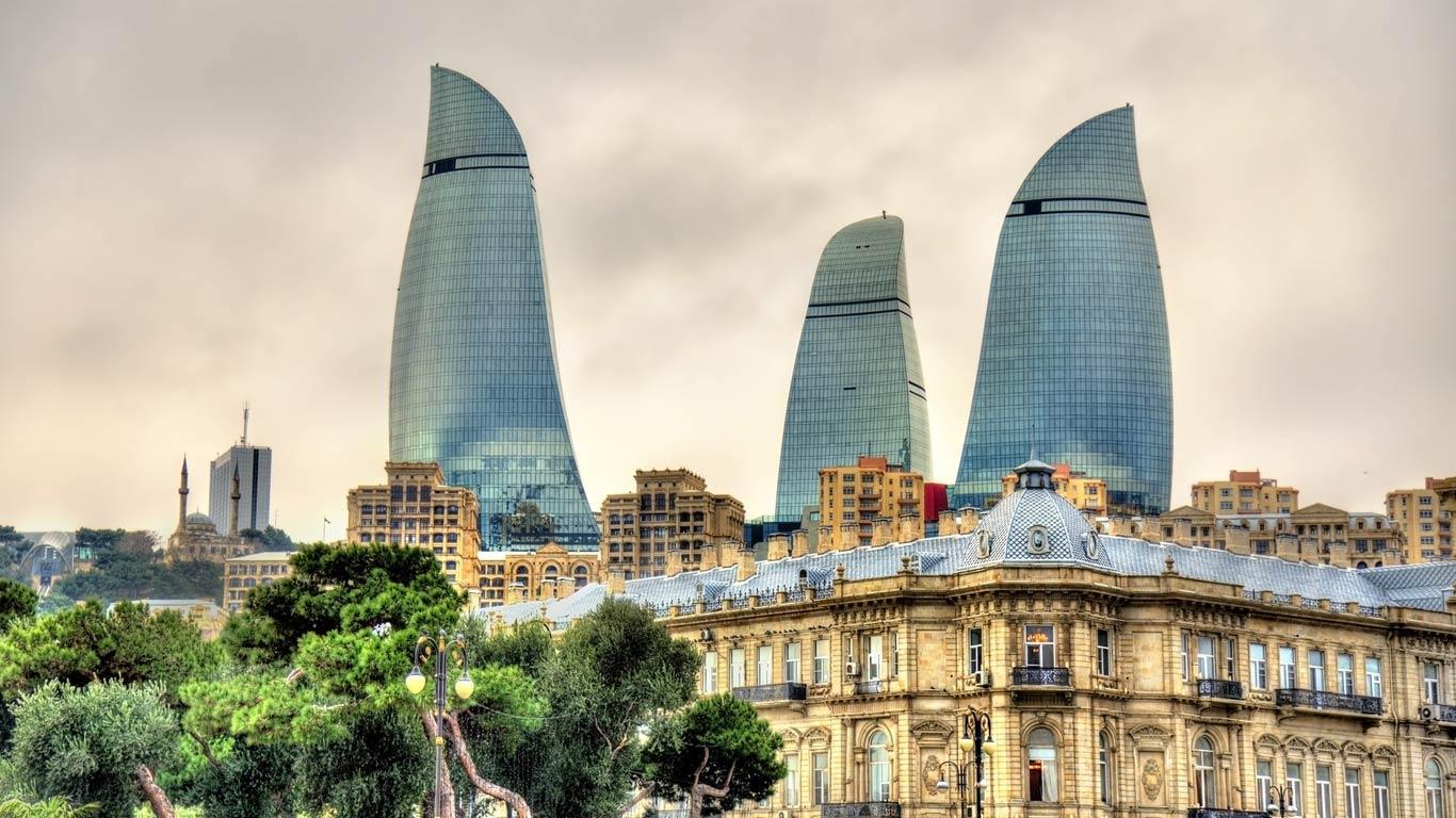 Flame Towers and skyline of Baku, Azerbaijan wallpaper