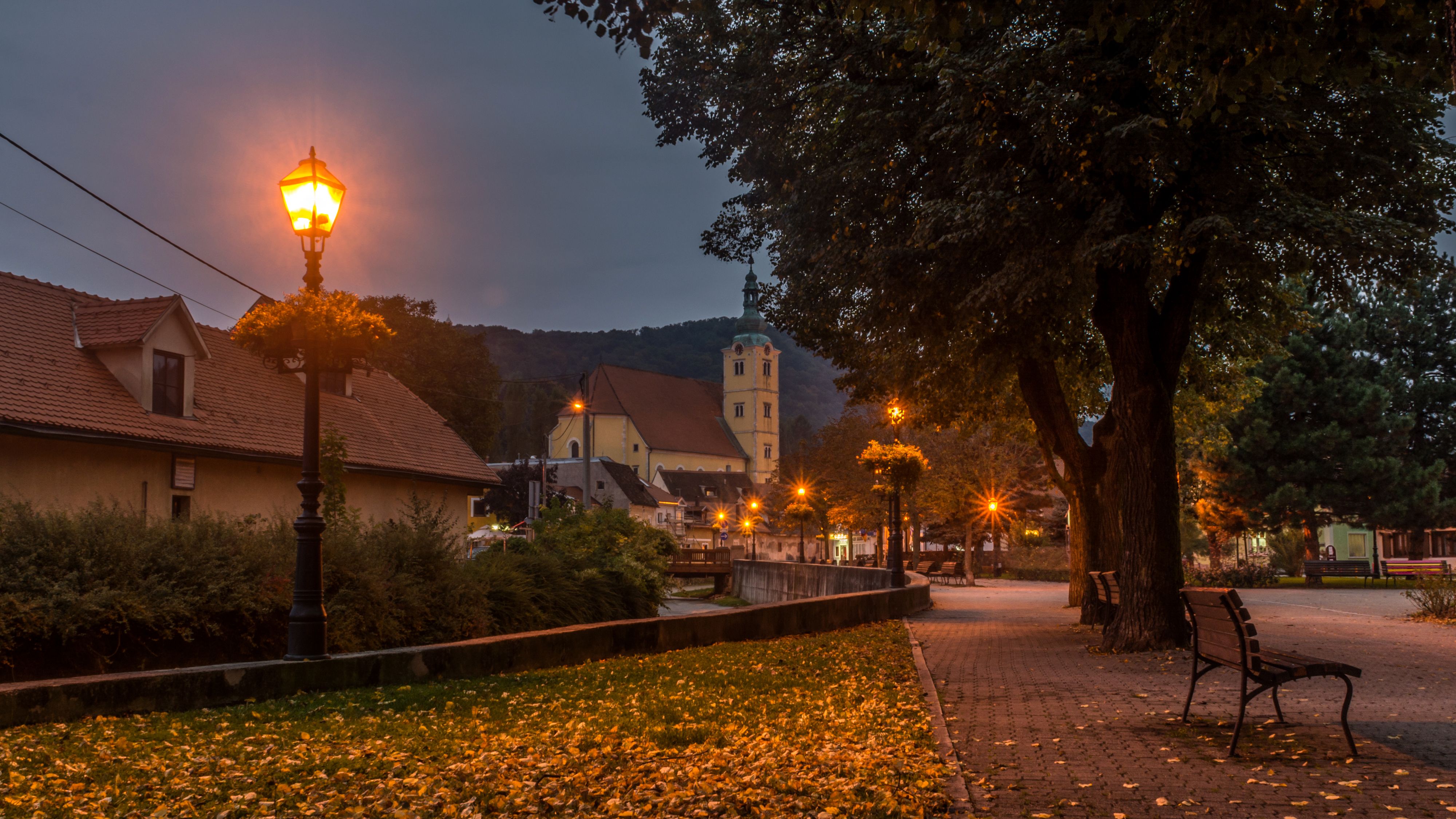 Wallpaper City of Zagreb Croatia Samobor Autumn night time 4000x2250