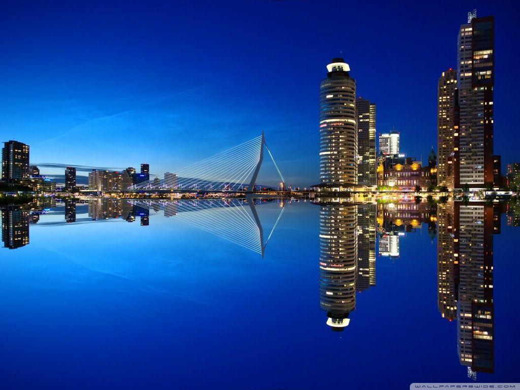 Rotterdam Skyline Night ❤ 4K HD Desktop Wallpaper for 4K Ultra HD