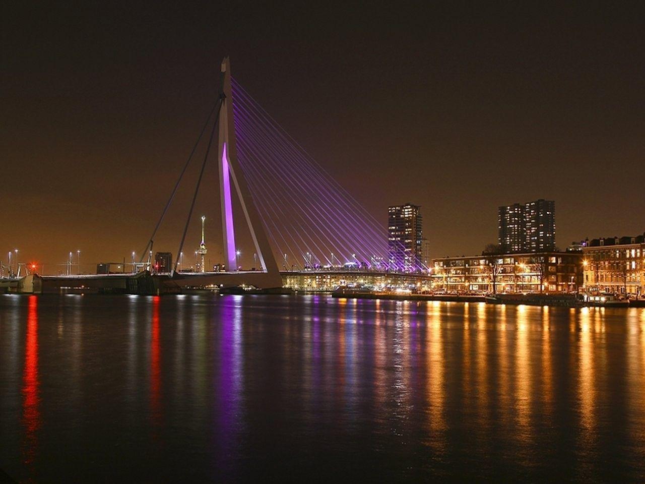 Modern: Rotterdam Netherlands Night Bridge Phone Wallpaper for HD
