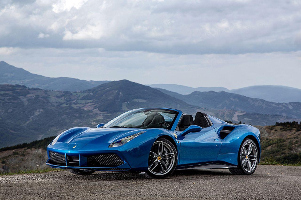 Wallpaper 2015 Ferrari 488 Spider Convertible Blue Cars Metallic