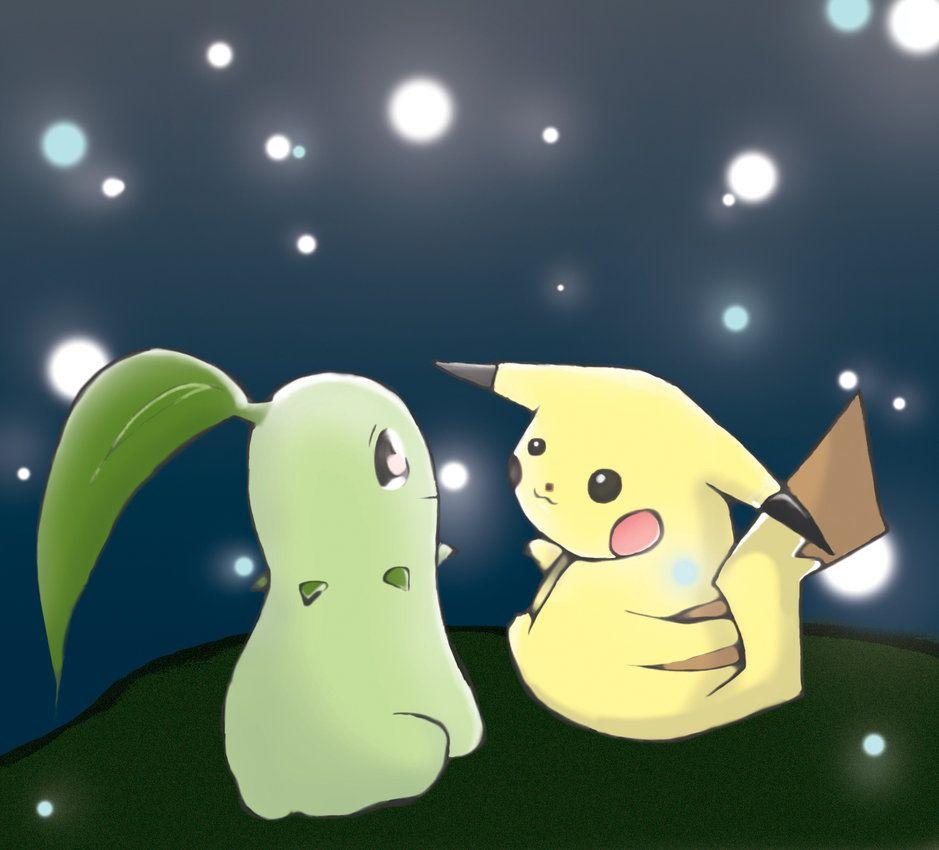 Pikachu And Chikorita Sparkles By Ah Da