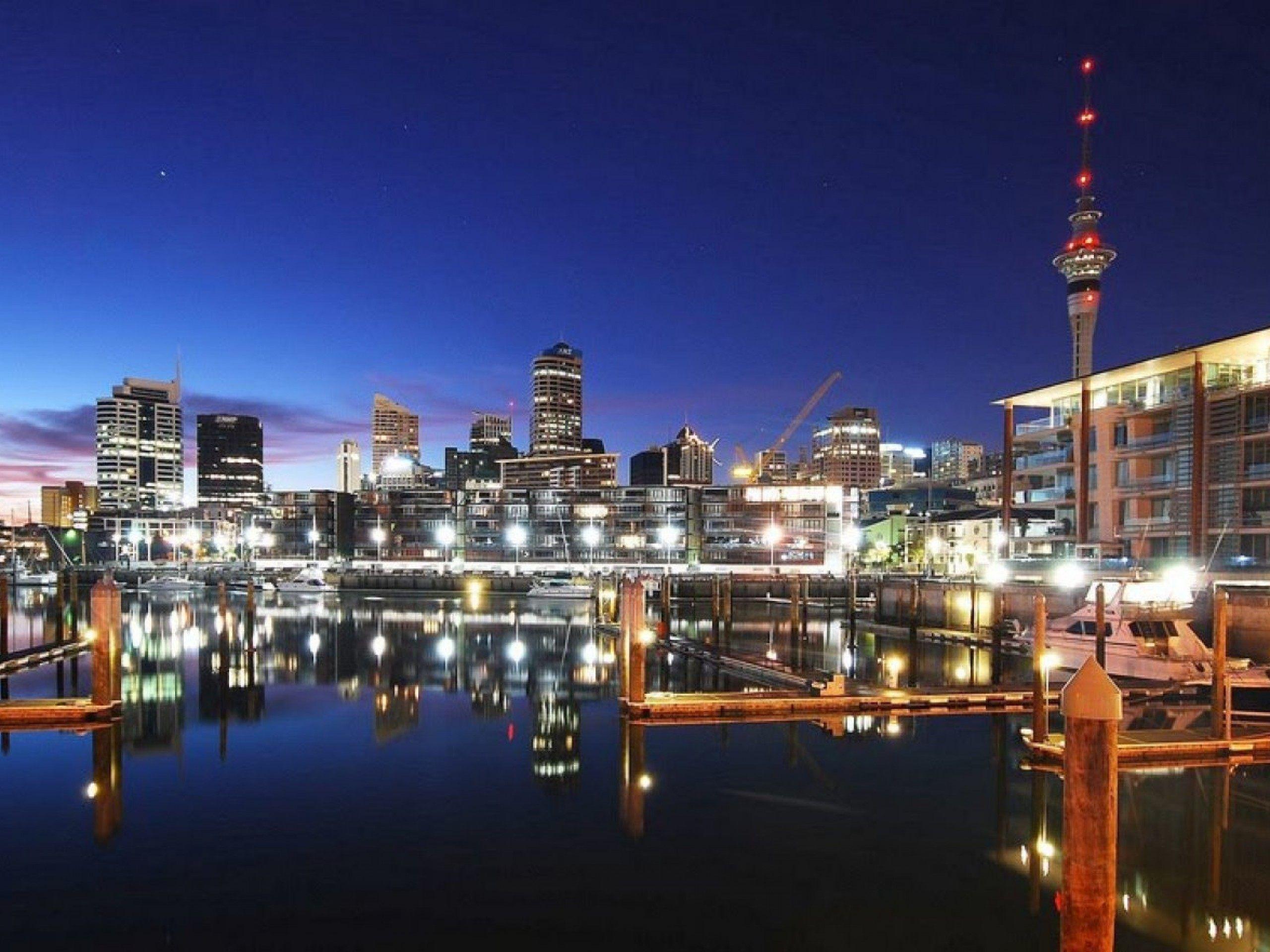 Auckland City New Zealand Nightlife. Viaduct harbour at night