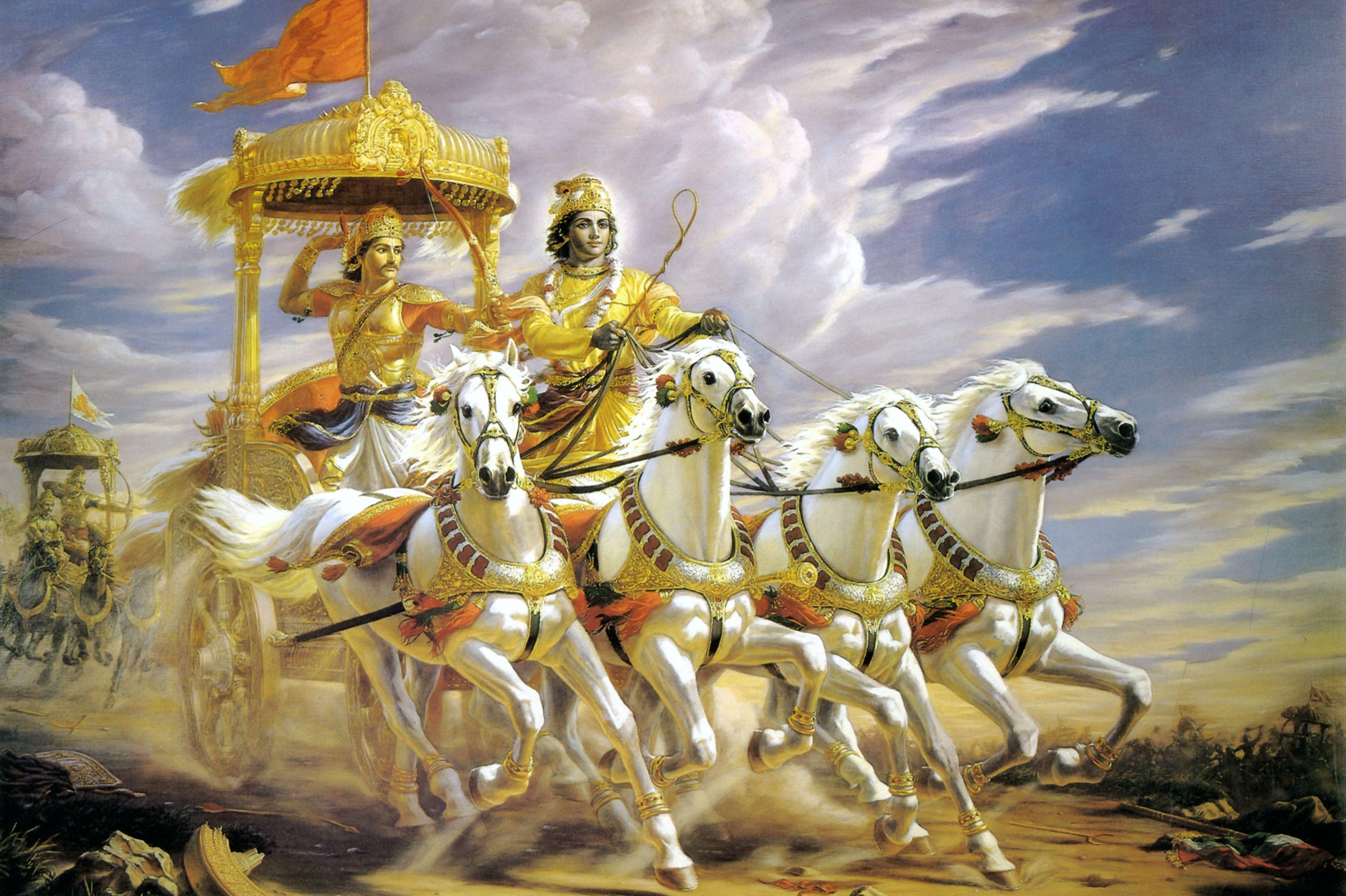 krishna arjuna mahabharat 3600x2398 wallpaper High Quality