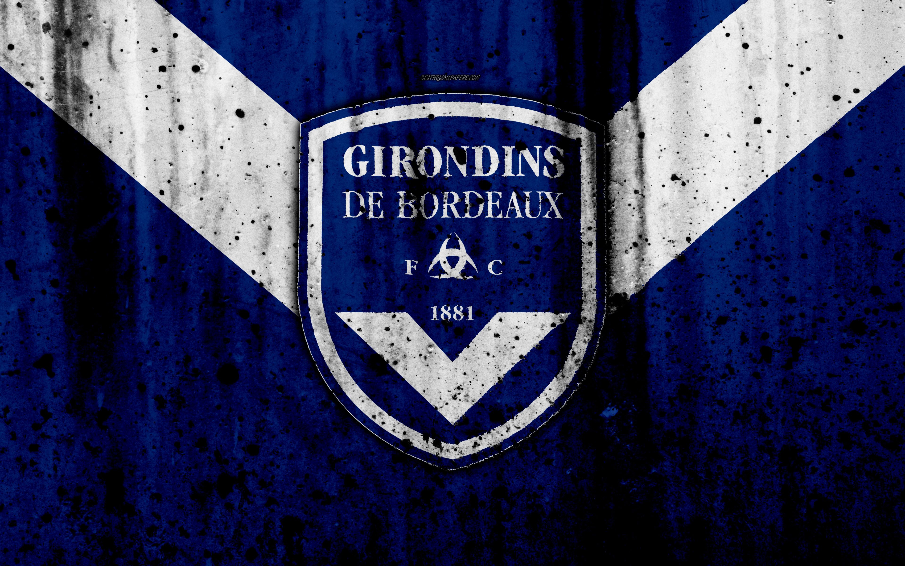 Download wallpaper FC Bordeaux, 4k, logo, Ligue stone texture