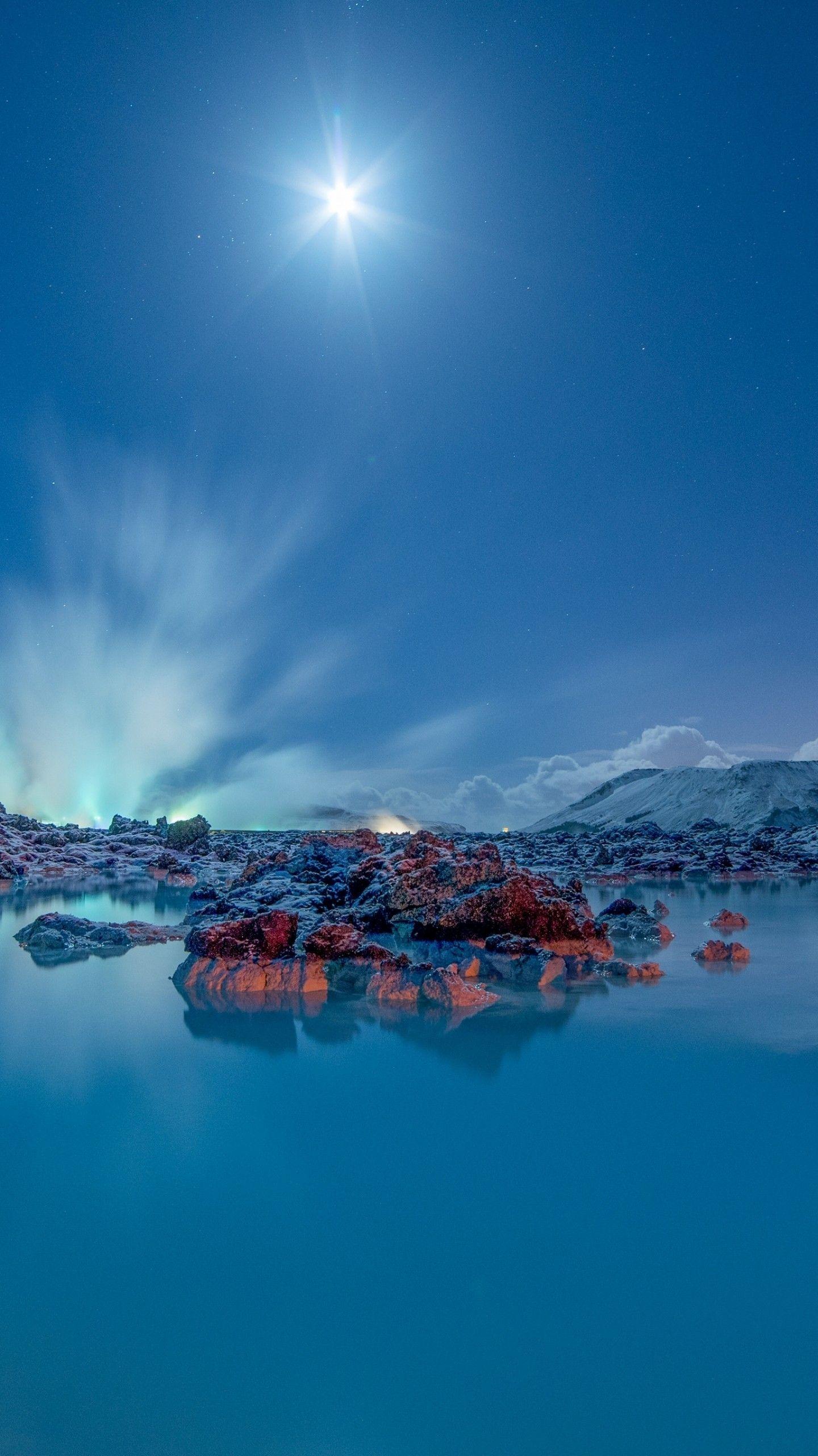 Wallpaper Blue Lagoon, Moonlight, Iceland, 4K, Nature / Editor's