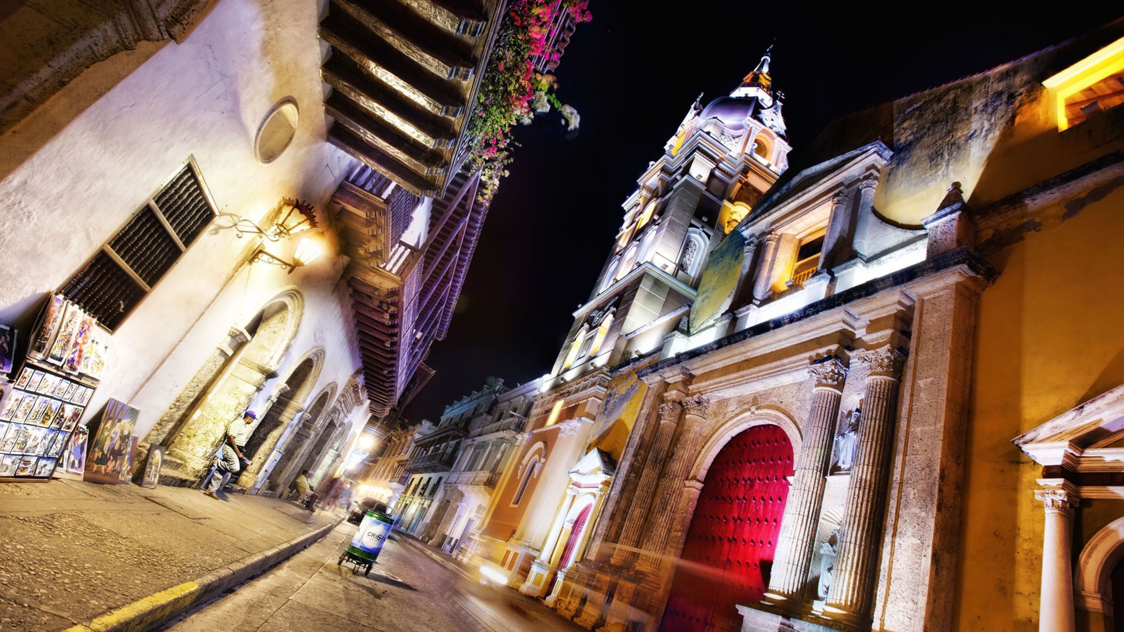 Wallpaper cartagena, colombia, night, street, architecture
