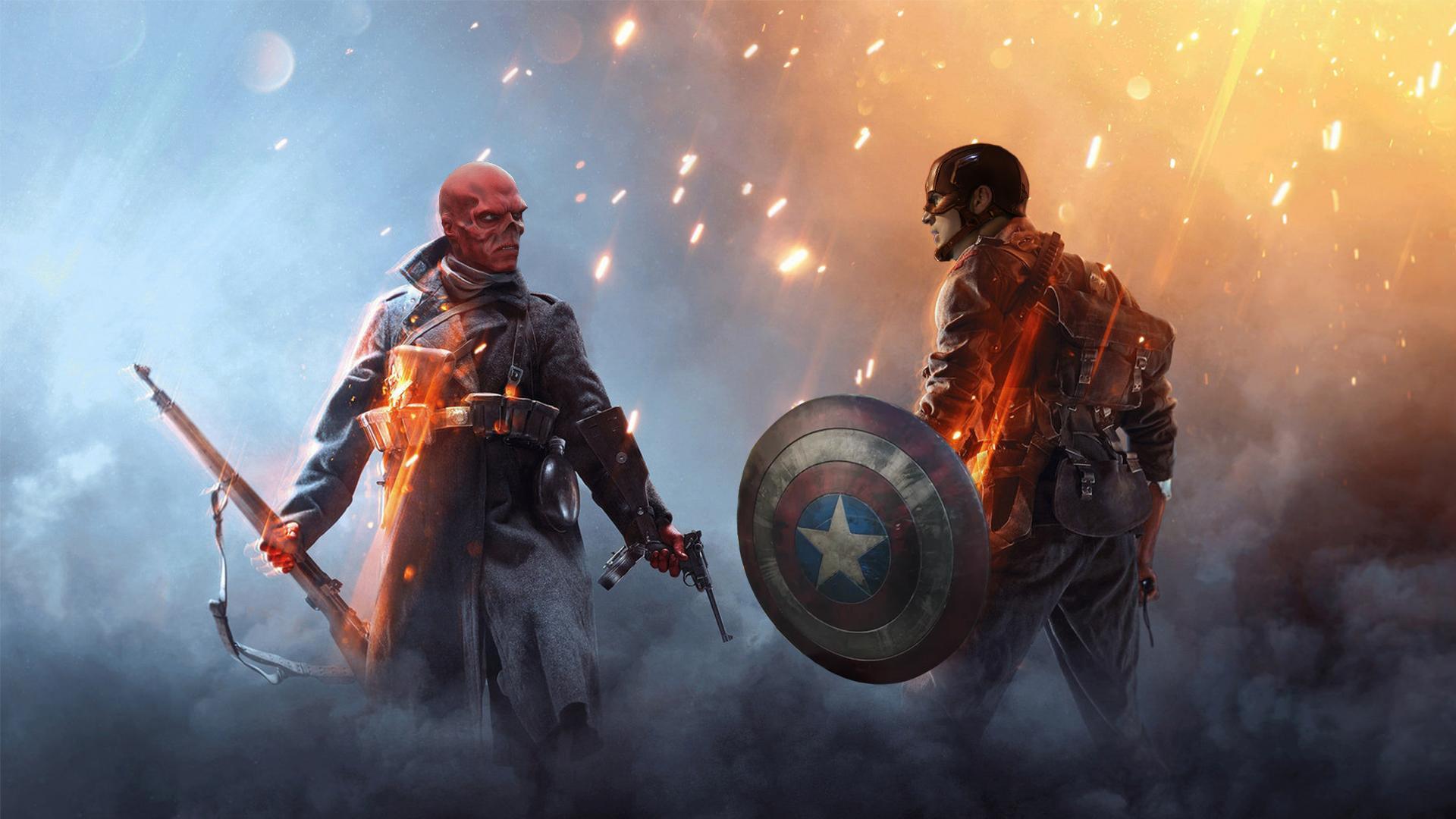 Captain America and red skull in battle field one