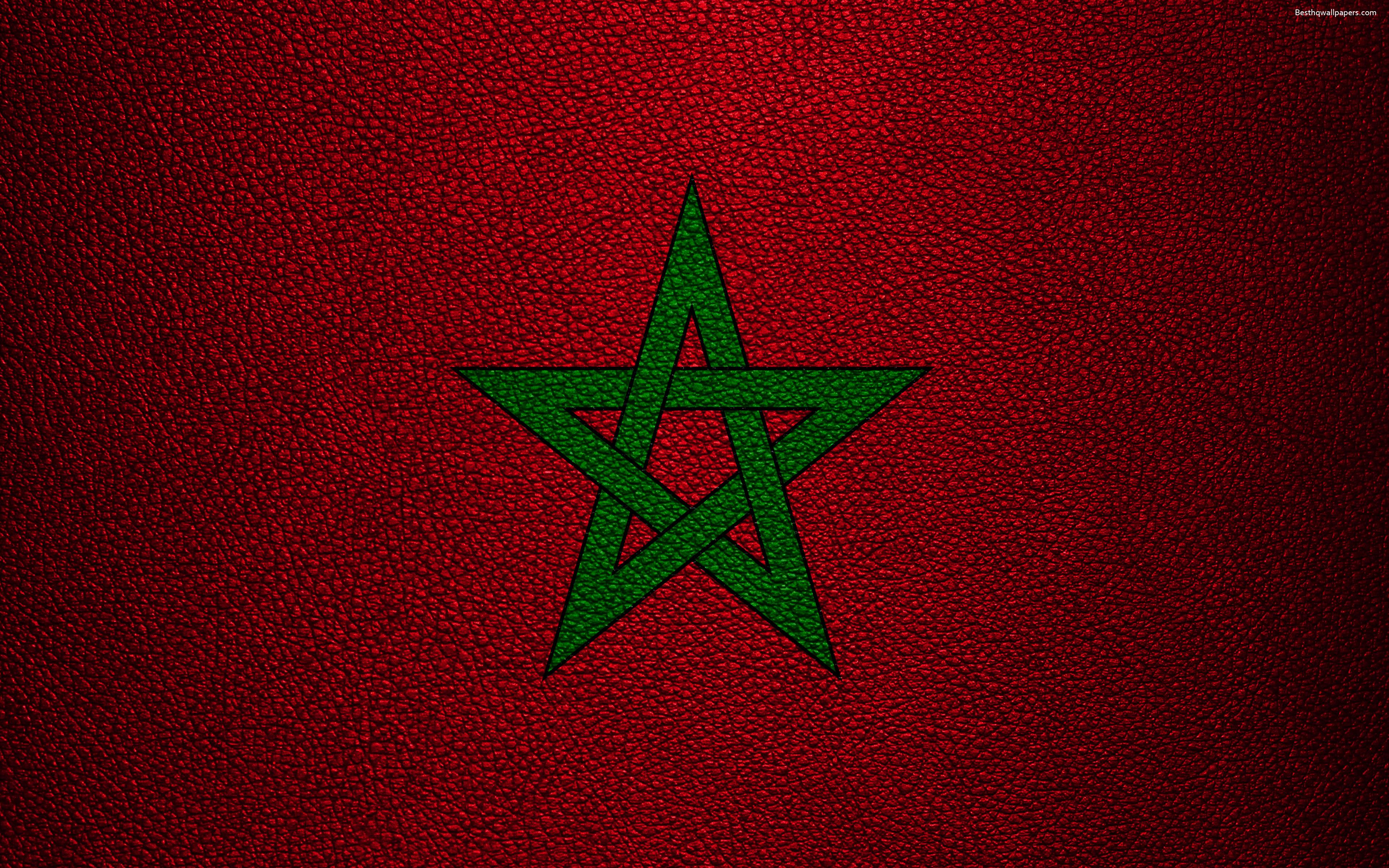 Download wallpaper Flag of Morocco, 4k, leather texture, Africa
