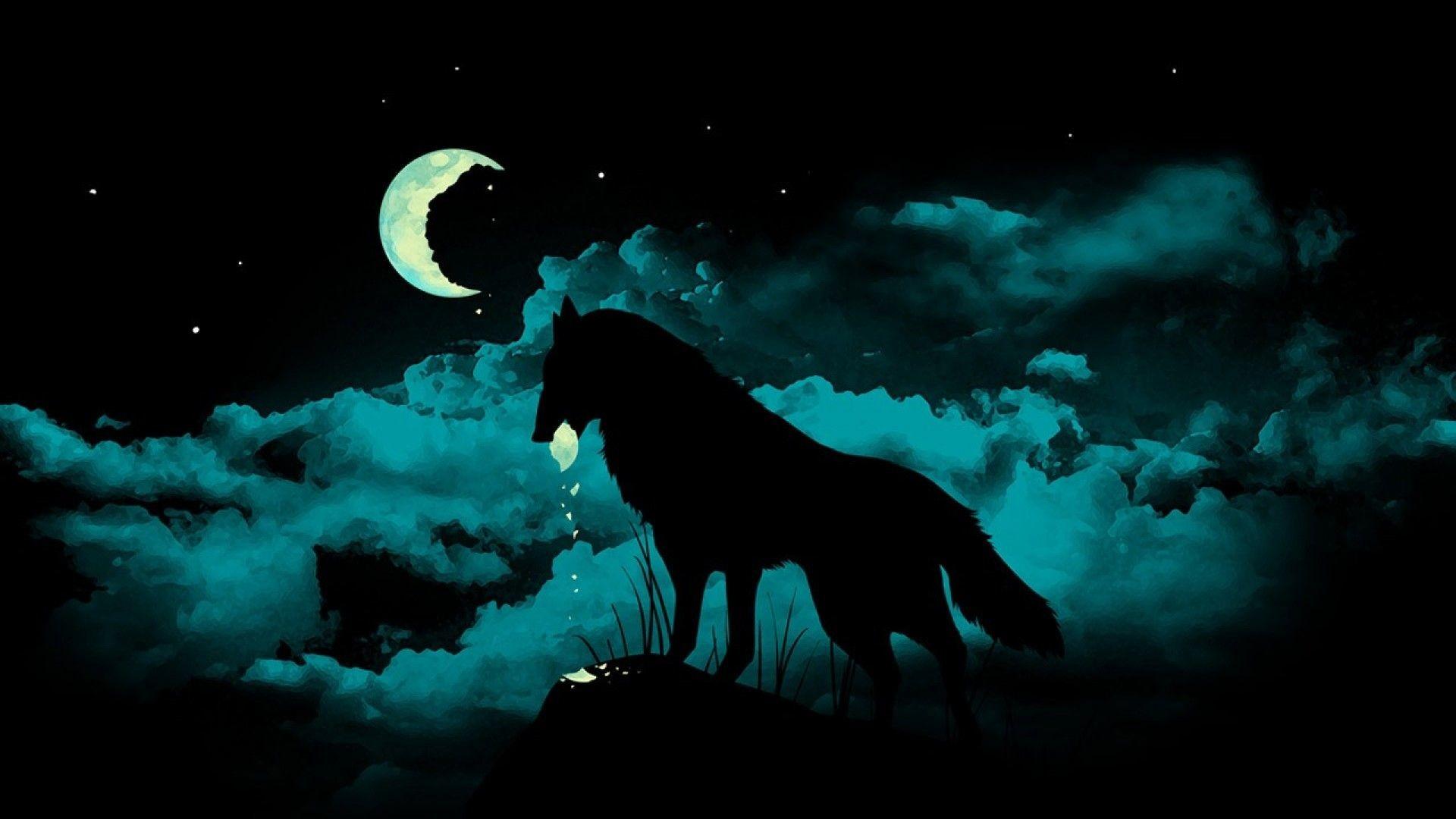 Wolf Howling at the Red Moon Wallpaper