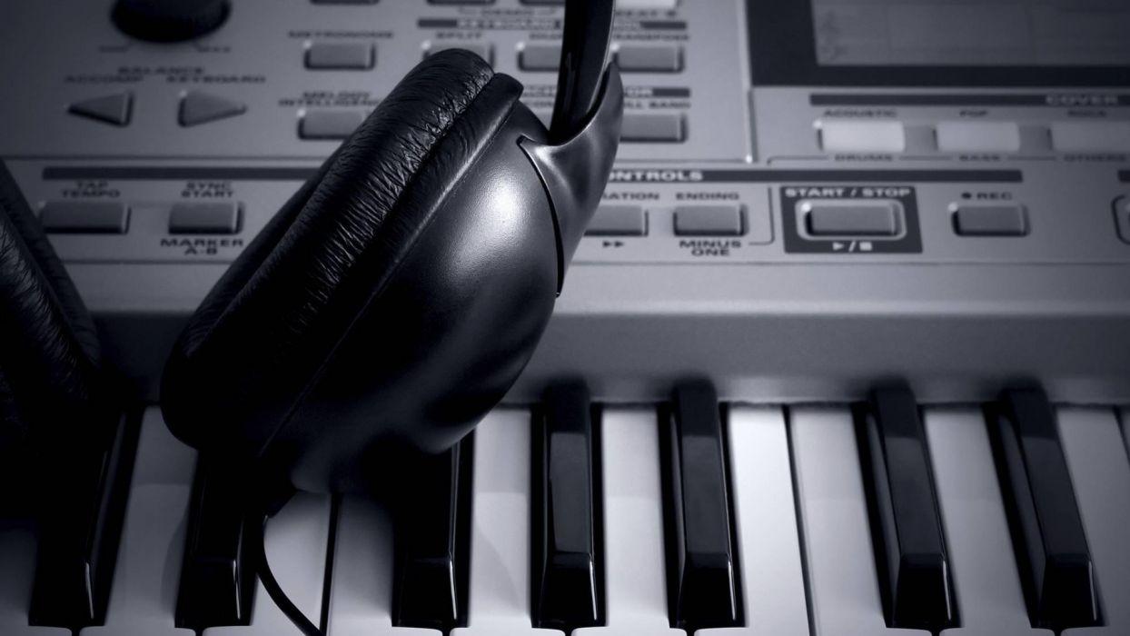 DJ headphones synthesizer mixer keyboard piano music tech wallpaper