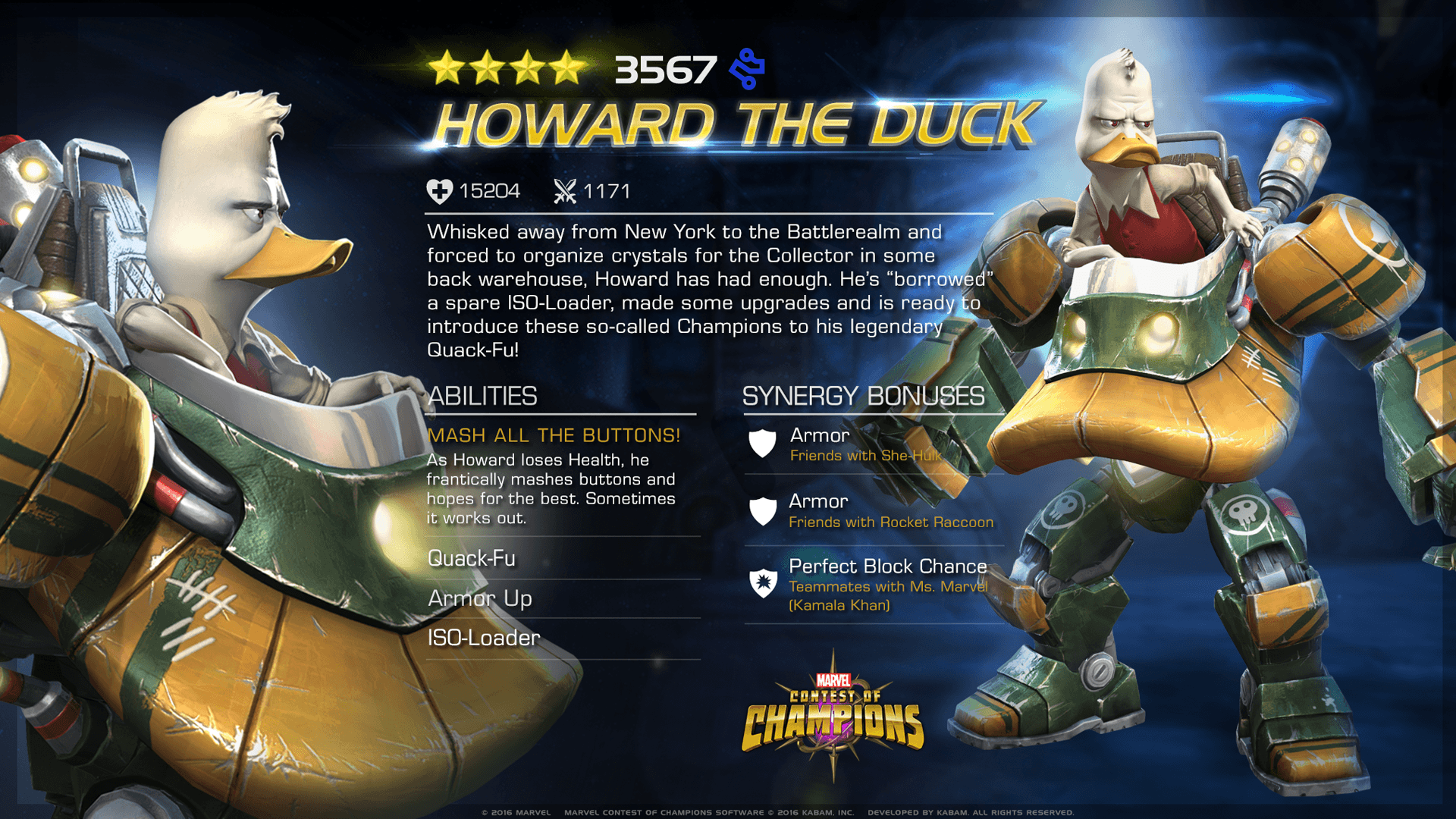 ENTERING MARVEL CONTEST OF CHAMPIONS: HOWARD THE DUCK. black