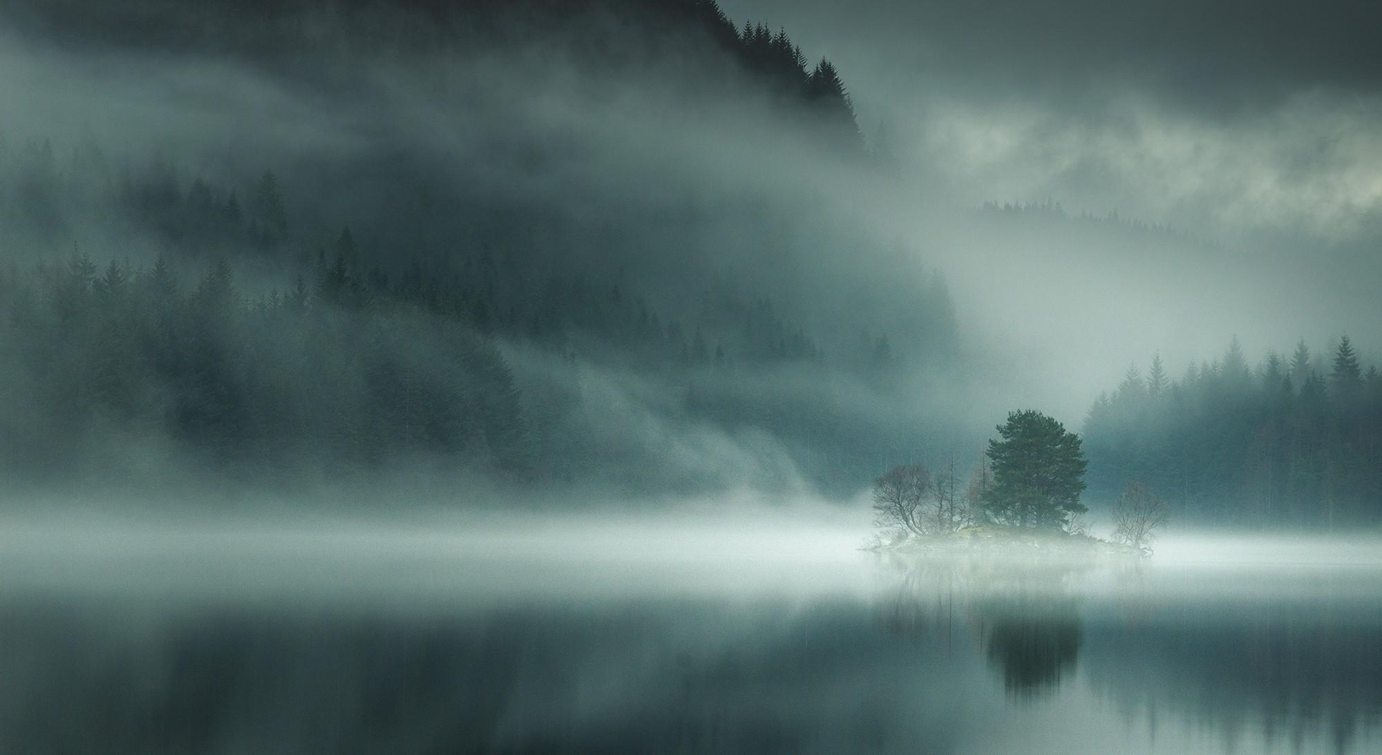 nature, Landscape, Lake, Mist, Mountain, Morning, Forest, Scotland