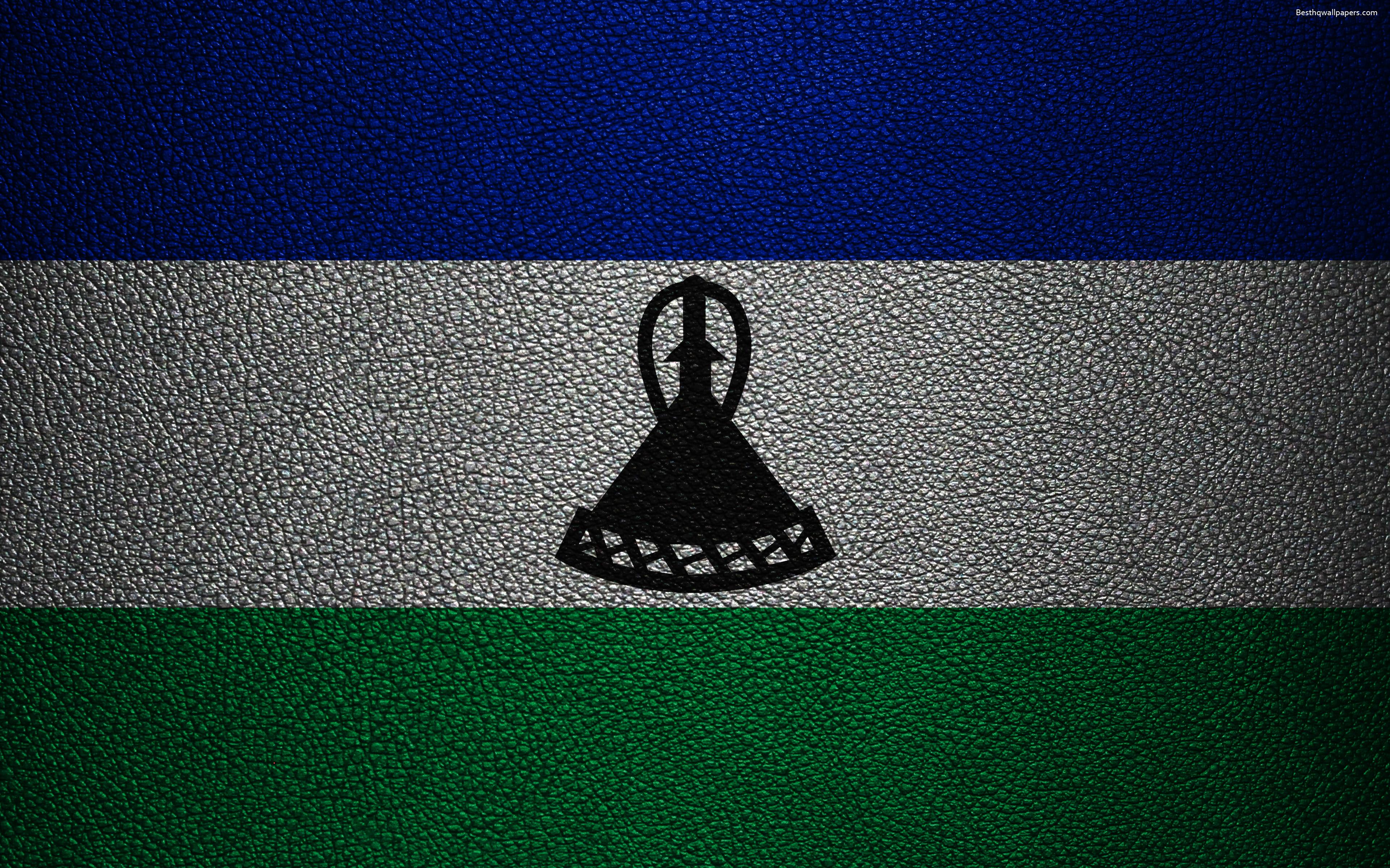 Download wallpaper Flag of Lesotho, 4k, leather texture, Africa