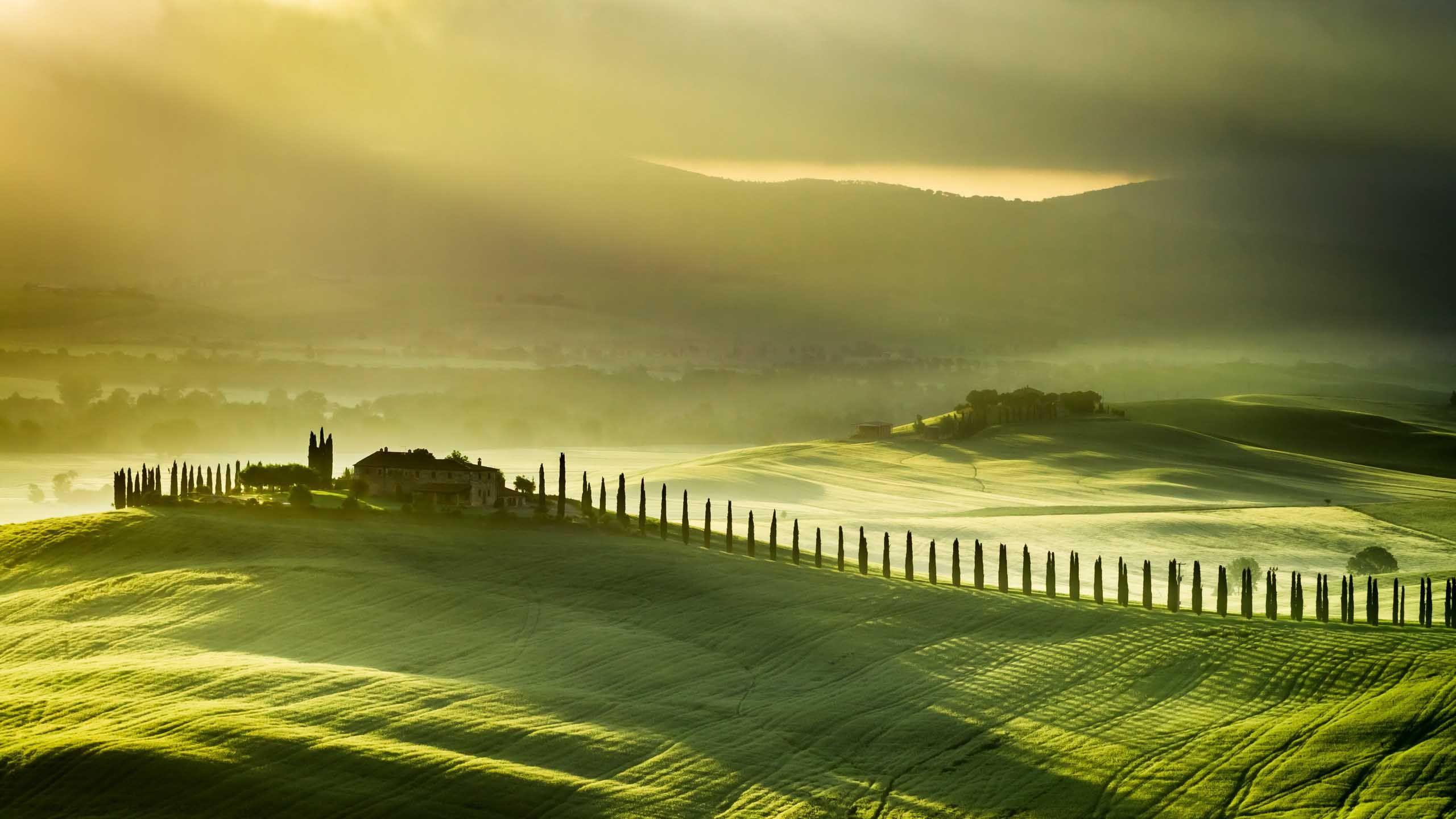 Landscape Tuscany Italy Green Farm Landscape Hills Background Image