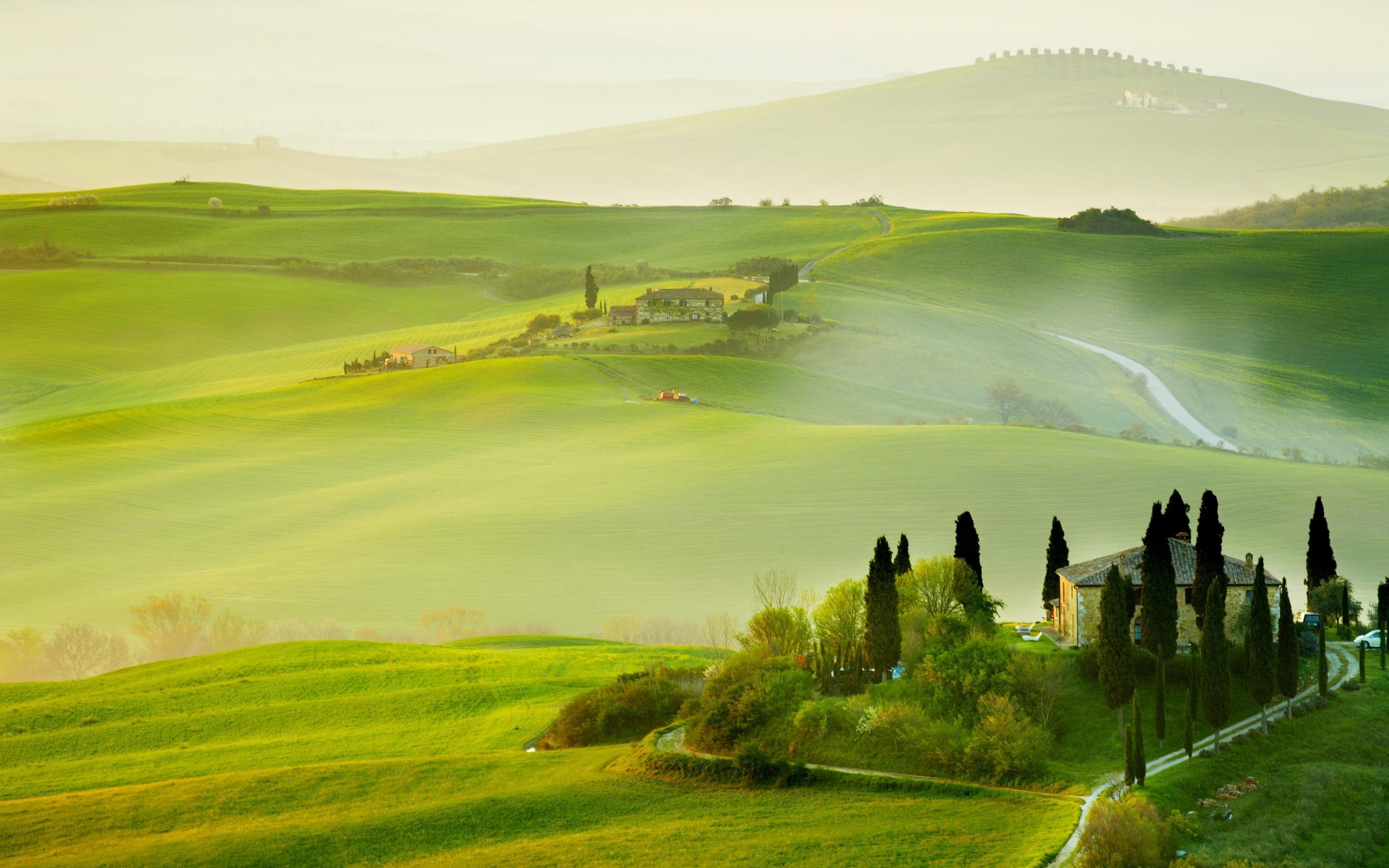 Wallpaper Tuscany, countryside, Italy, nature, trees, green fields