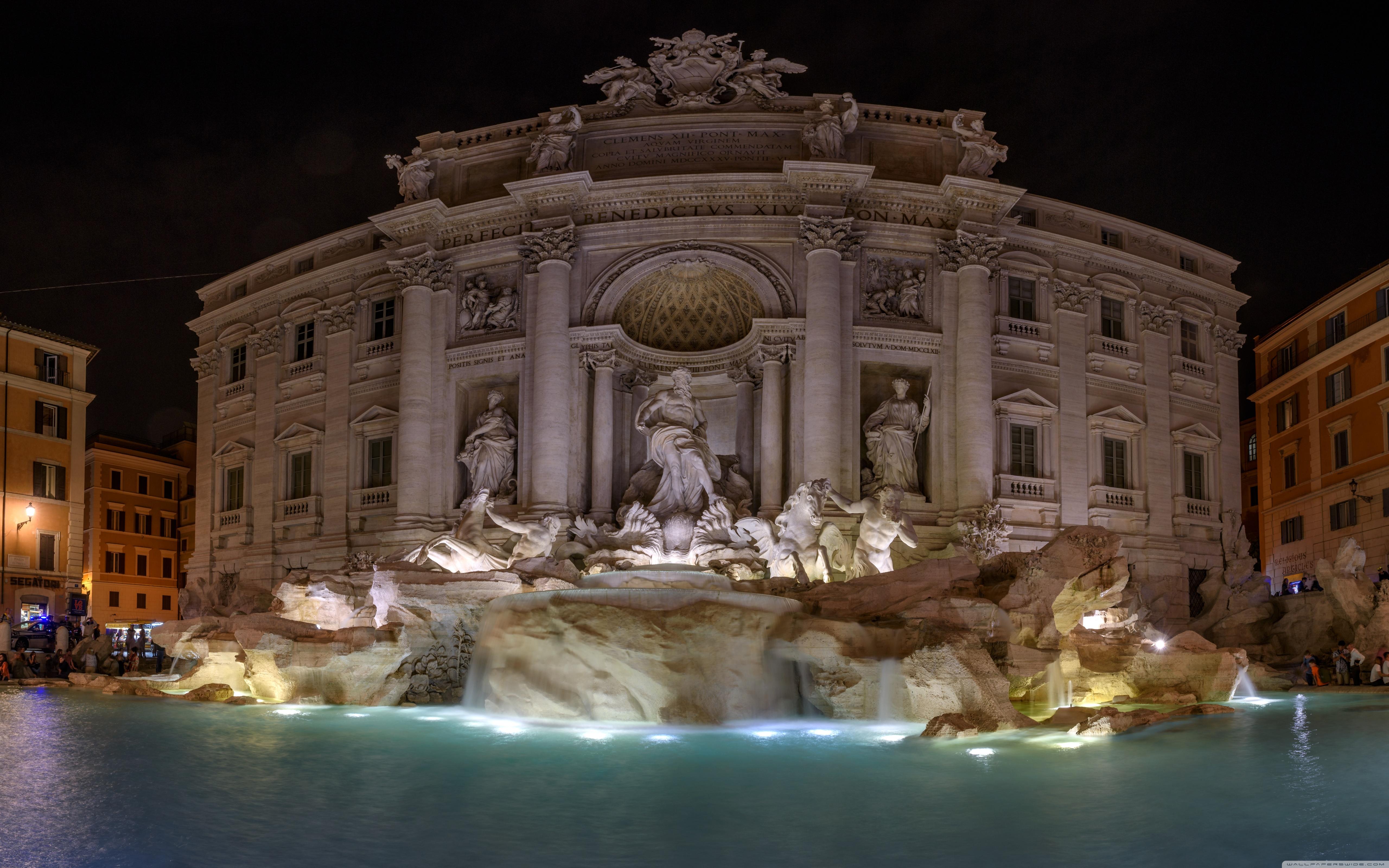 Trevi Fountain at night, Rome, Italy ❤ 4K HD Desktop Wallpaper
