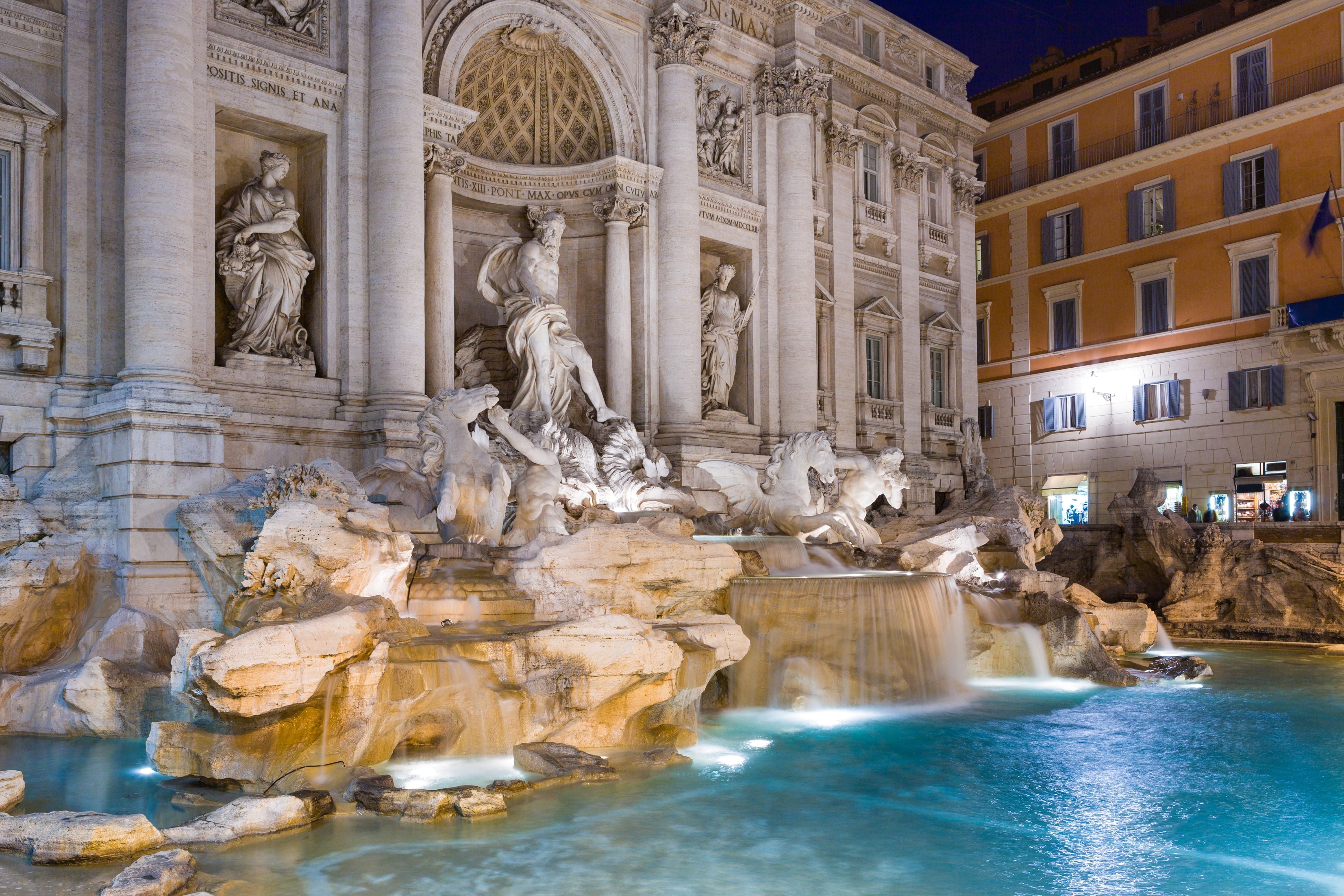 Wallpaper fires, night, Italy, Rome, fountain, Trevi City, nature