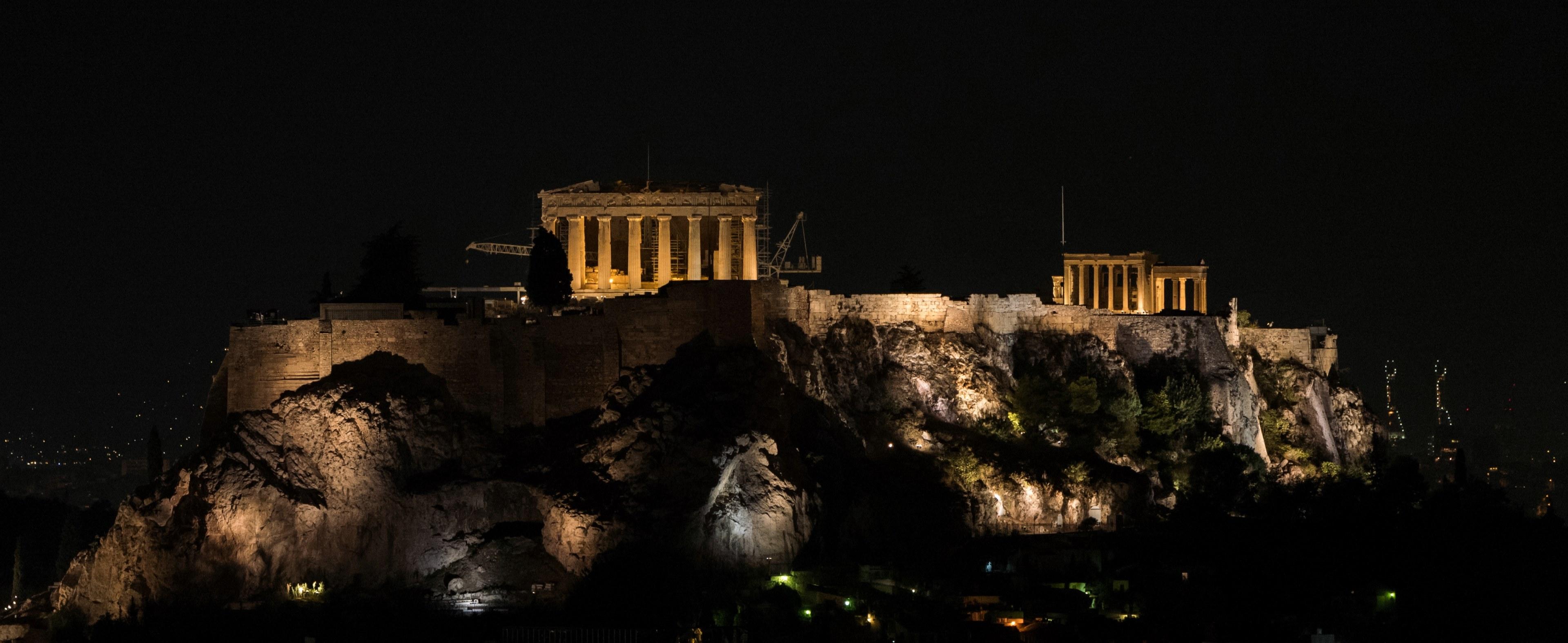 acropolis night 4k wallpaper and background
