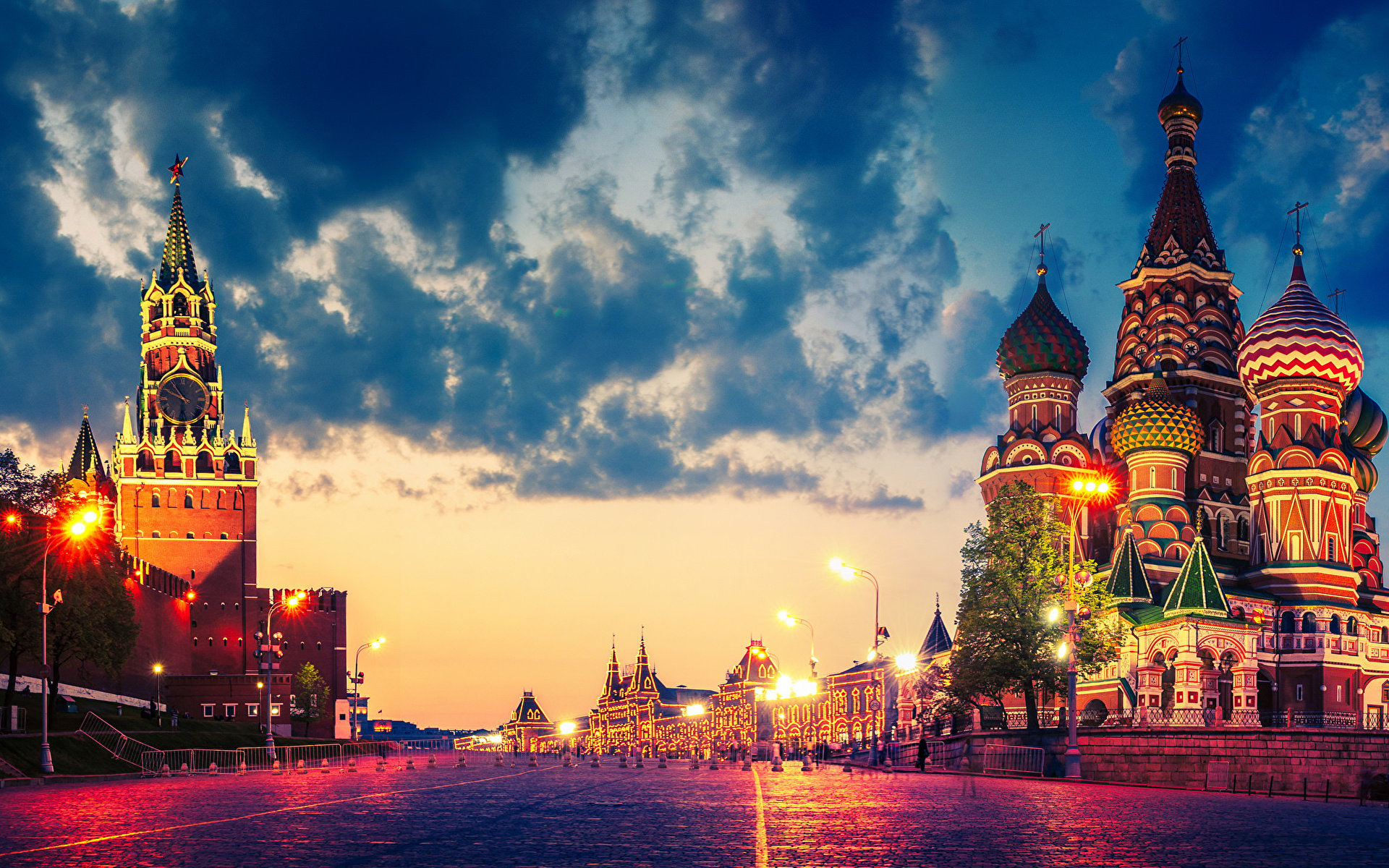 Photos Moscow Russia Town square Red Square Sky Temples 1920x1200