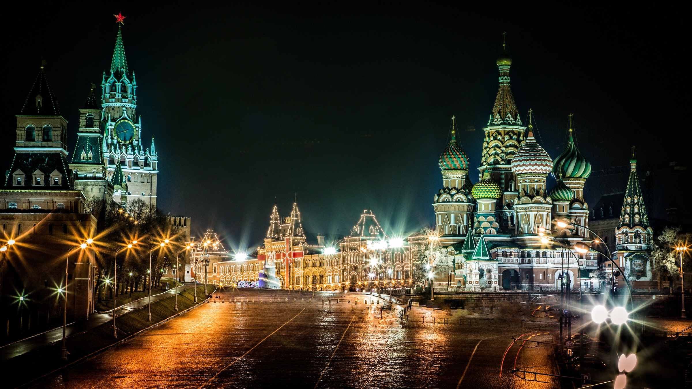 Red Square by Night, Moscow, Russia widescreen wallpaper. Wide