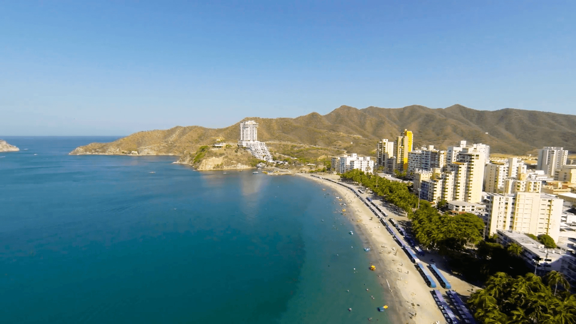 SANTA MARTA, COLOMBIA DEC 2014: Zoom out aerial view of Santa