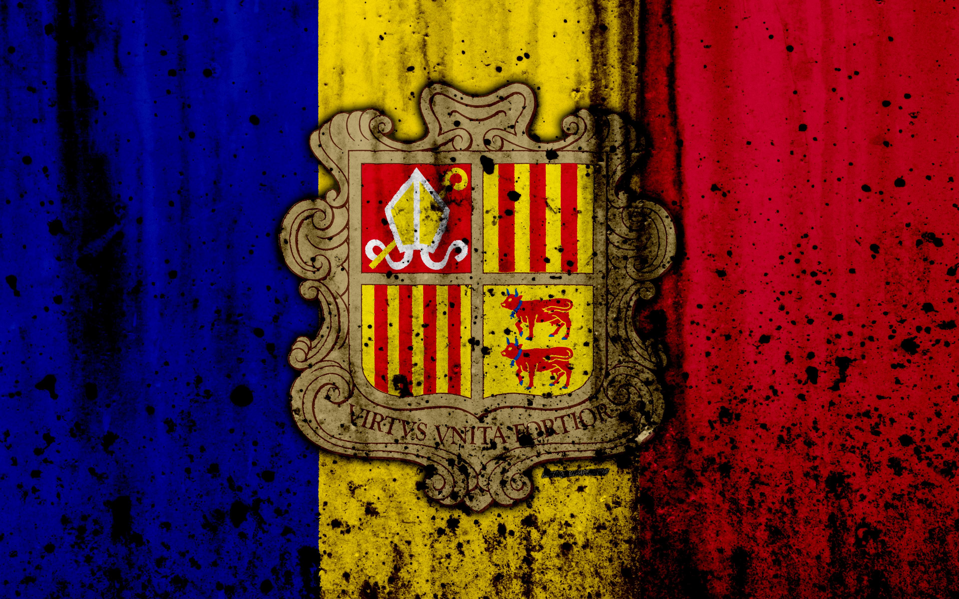 Download wallpaper Andorran flag, 4к, grunge, flag of Andorra