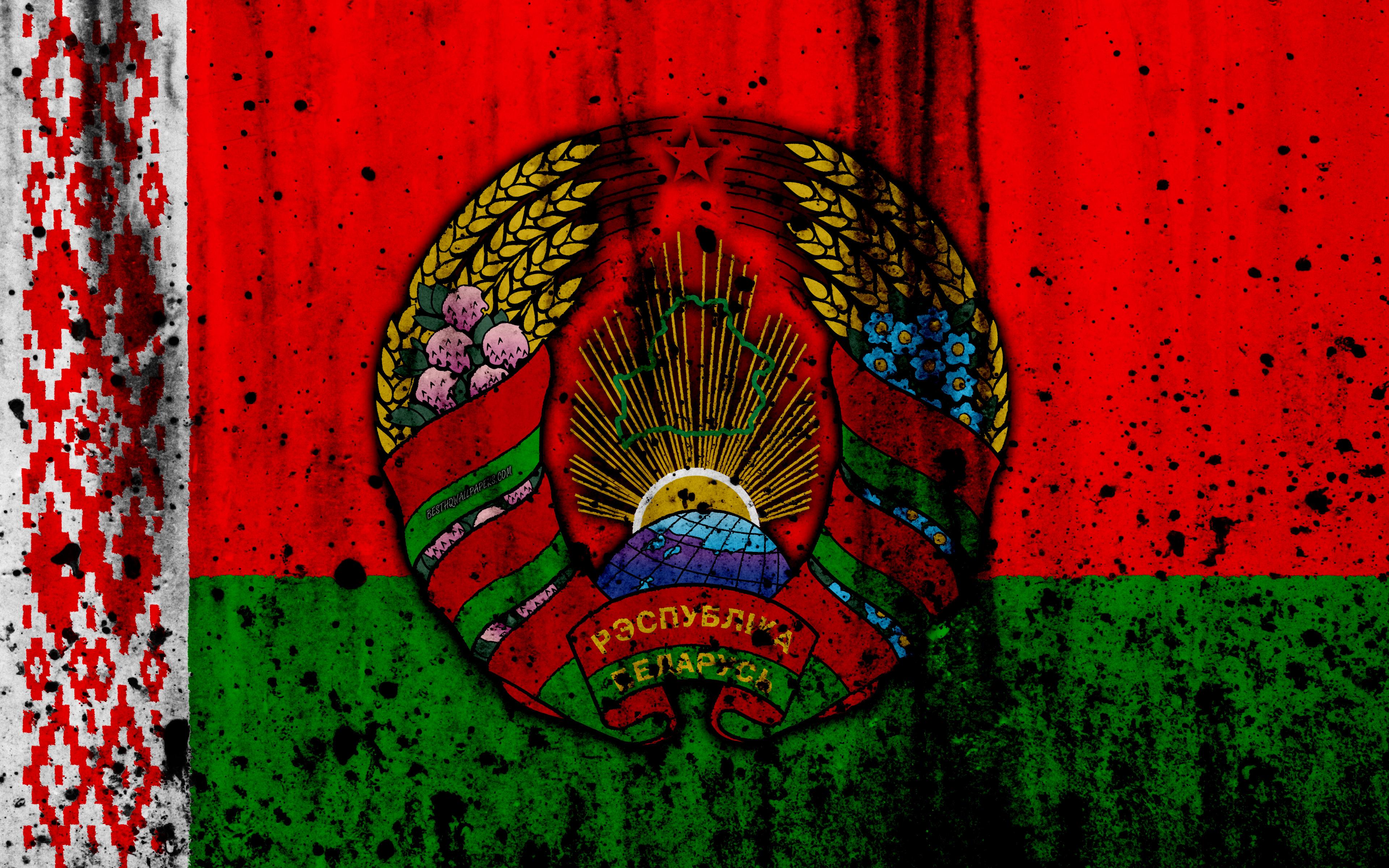 Download wallpaper Belarusian flag, 4k, grunge, flag of Belarus