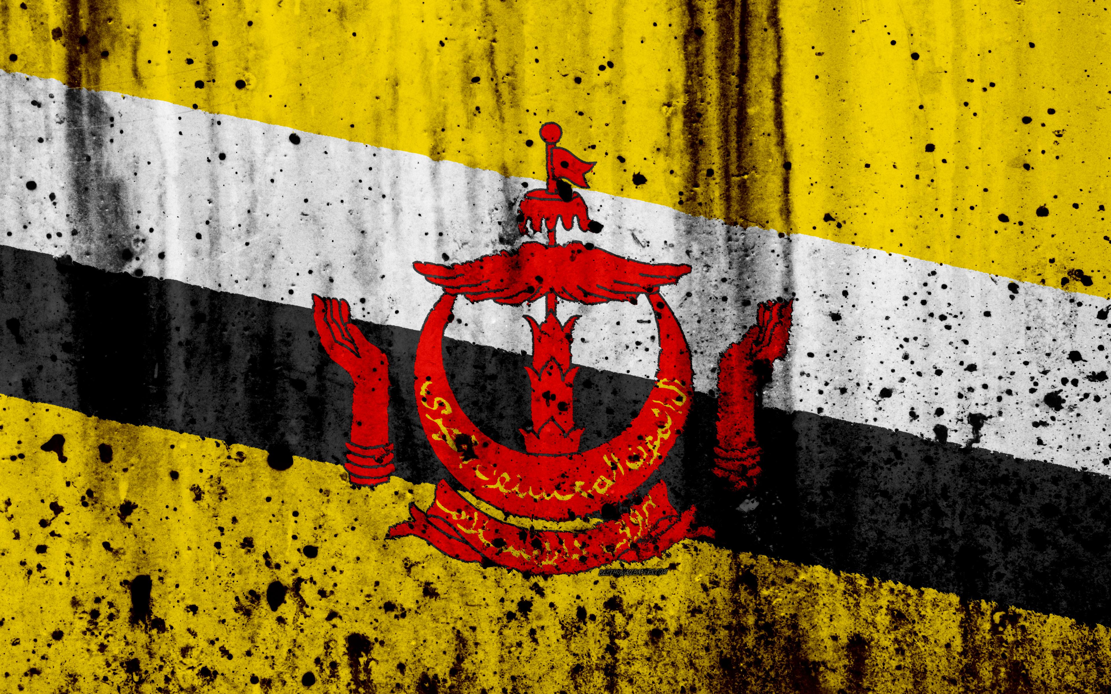 Download wallpaper Brunei flag, 4k, grunge, Asia, flag of Brunei