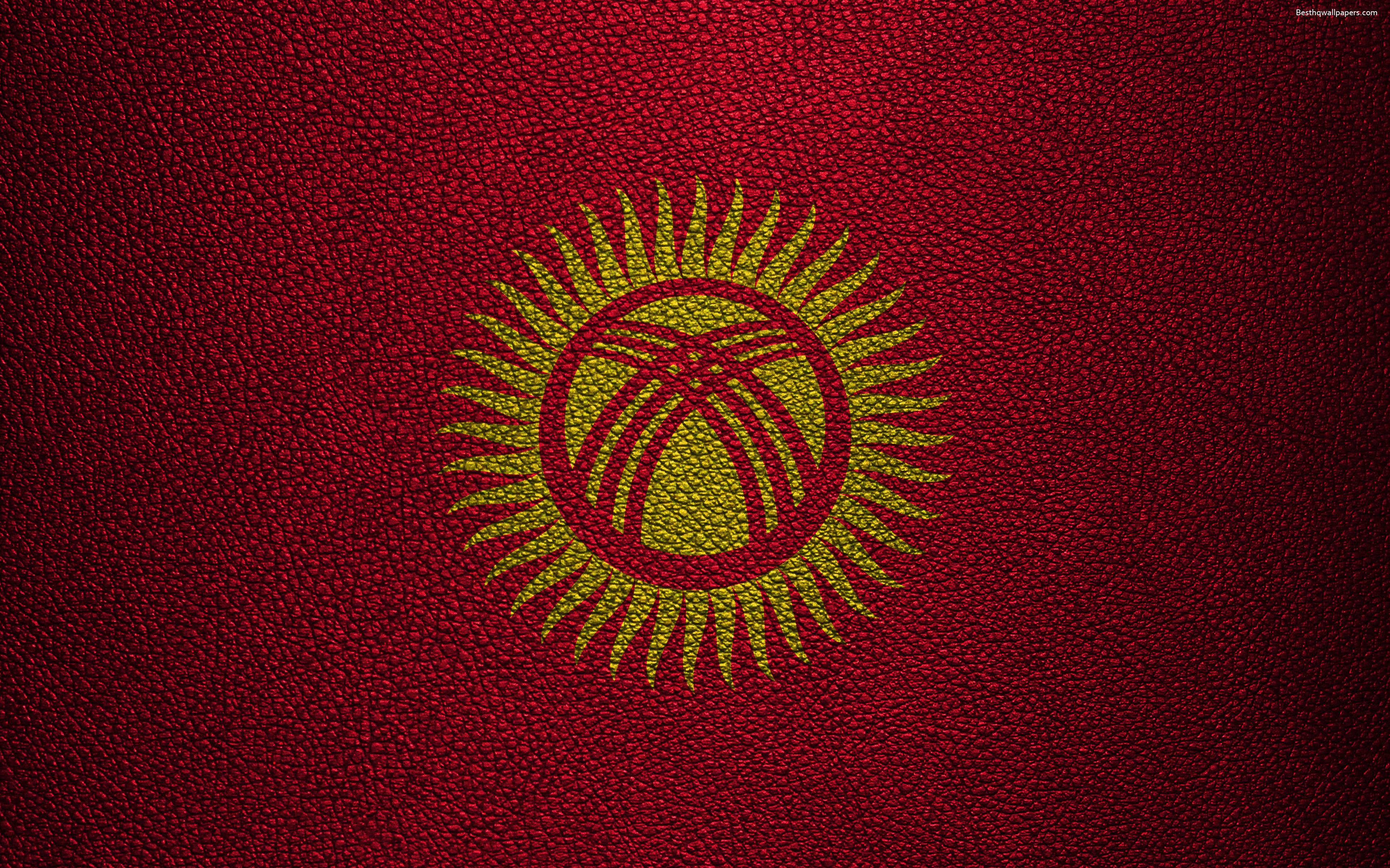Download wallpaper Flag of Kyrgyzstan, 4K, leather texture, Kyrgyz
