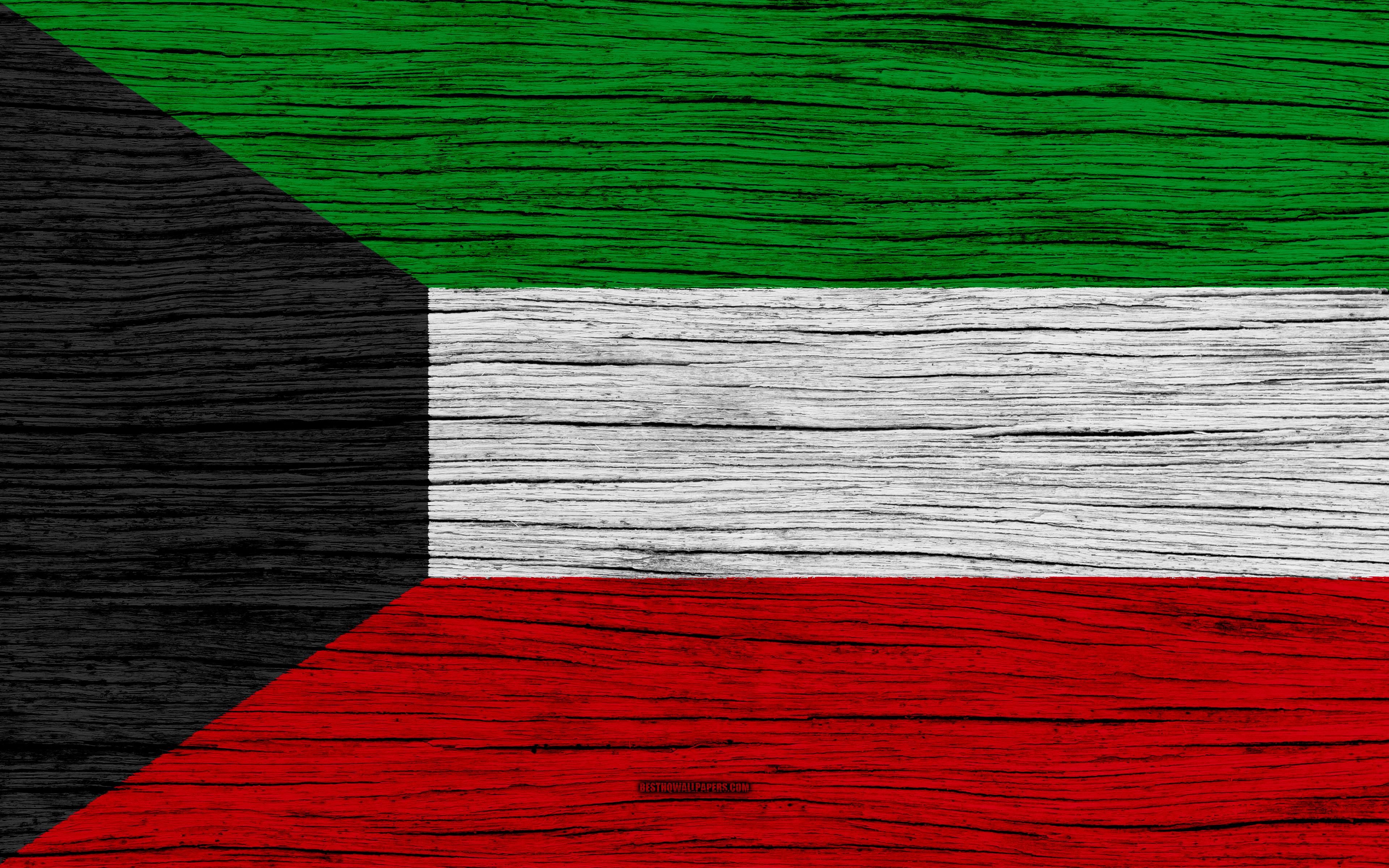 Download wallpaper Flag of Kuwait, 4k, Asia, wooden texture, Kuwait