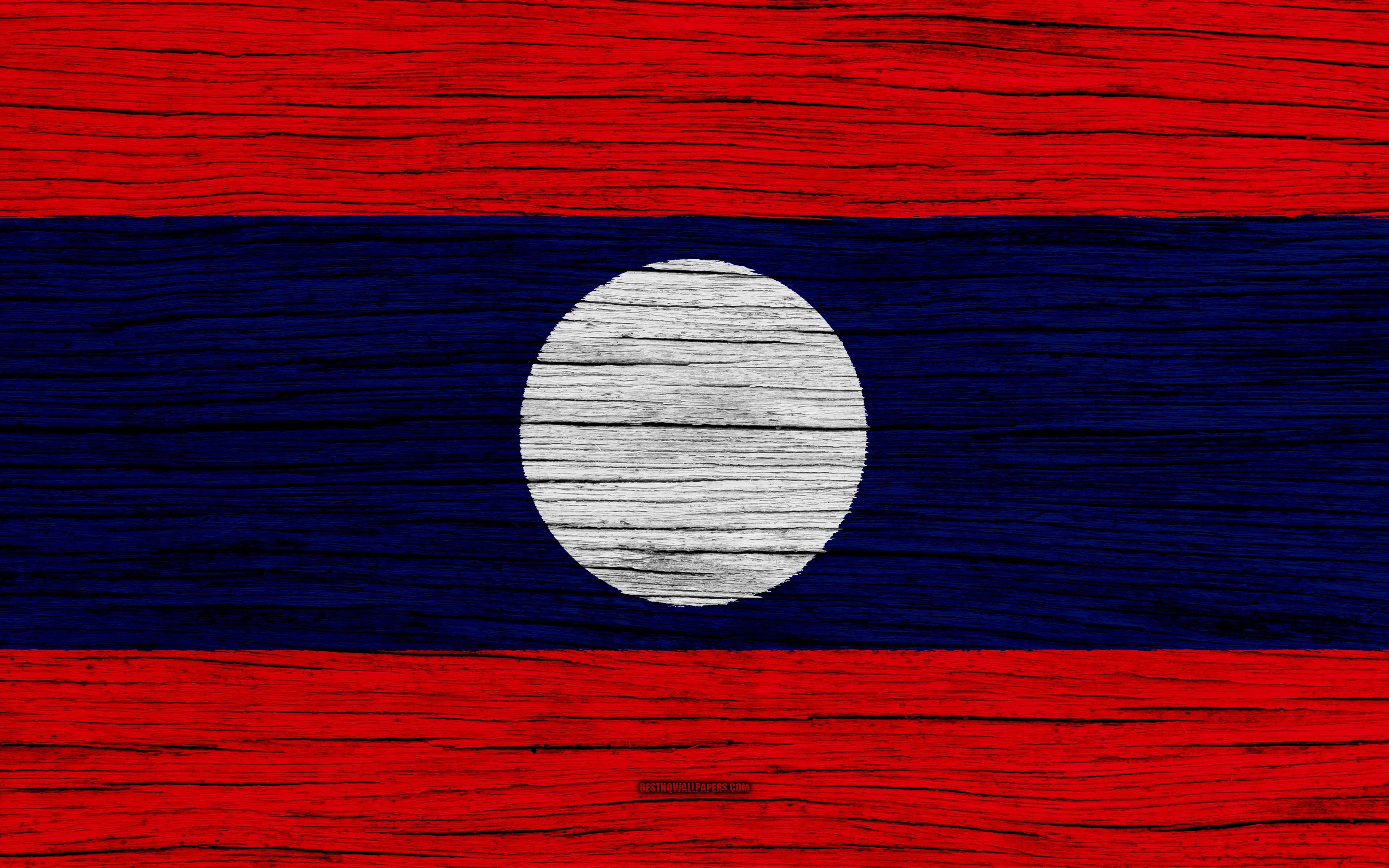 Download wallpaper Flag of Laos, 4k, Asia, wooden texture, Laotian