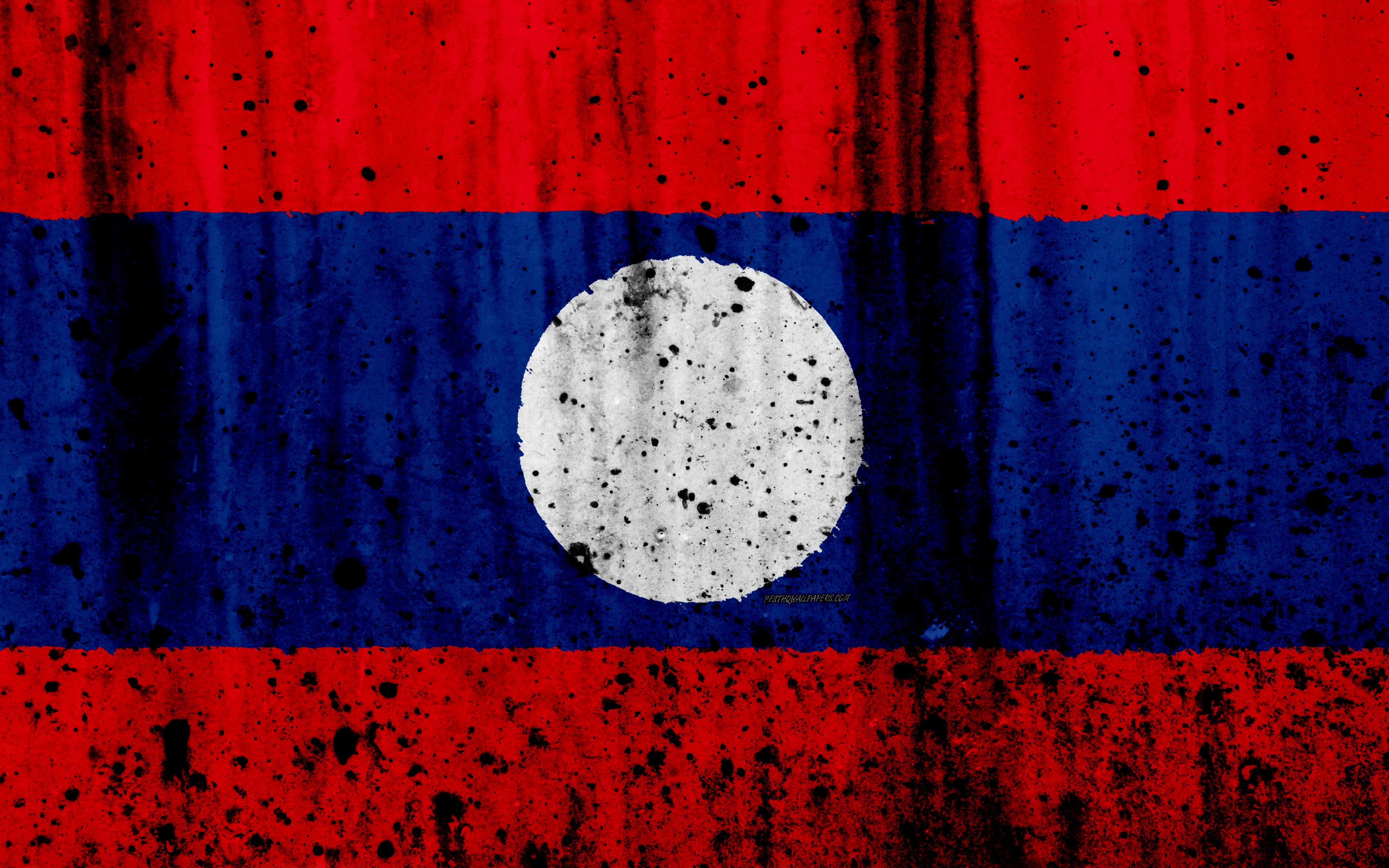 Download wallpaper Laotian flag, 4k, grunge, flag of Laos, Asia