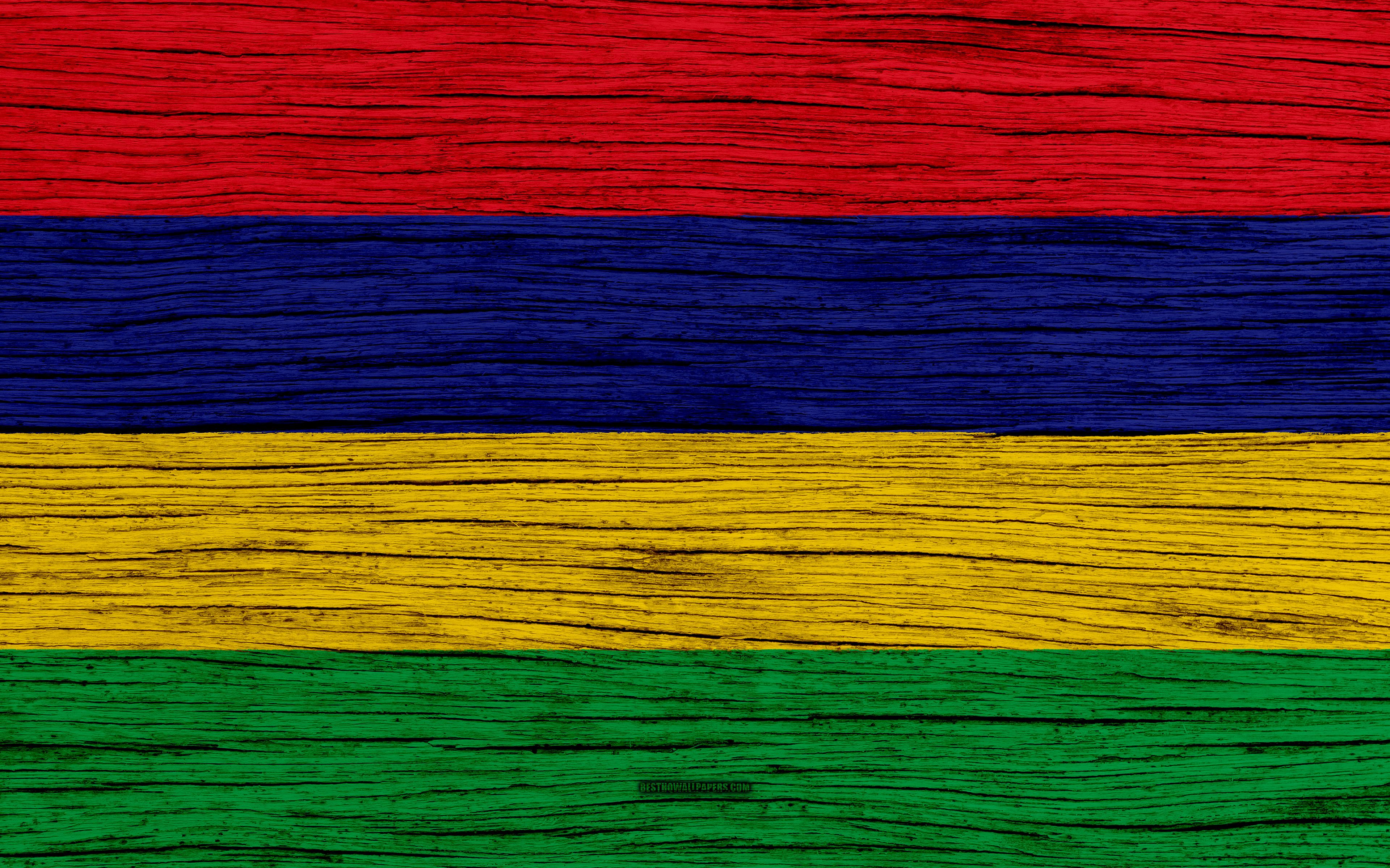 Download wallpaper Flag of Mauritius, 4k, Africa, wooden texture