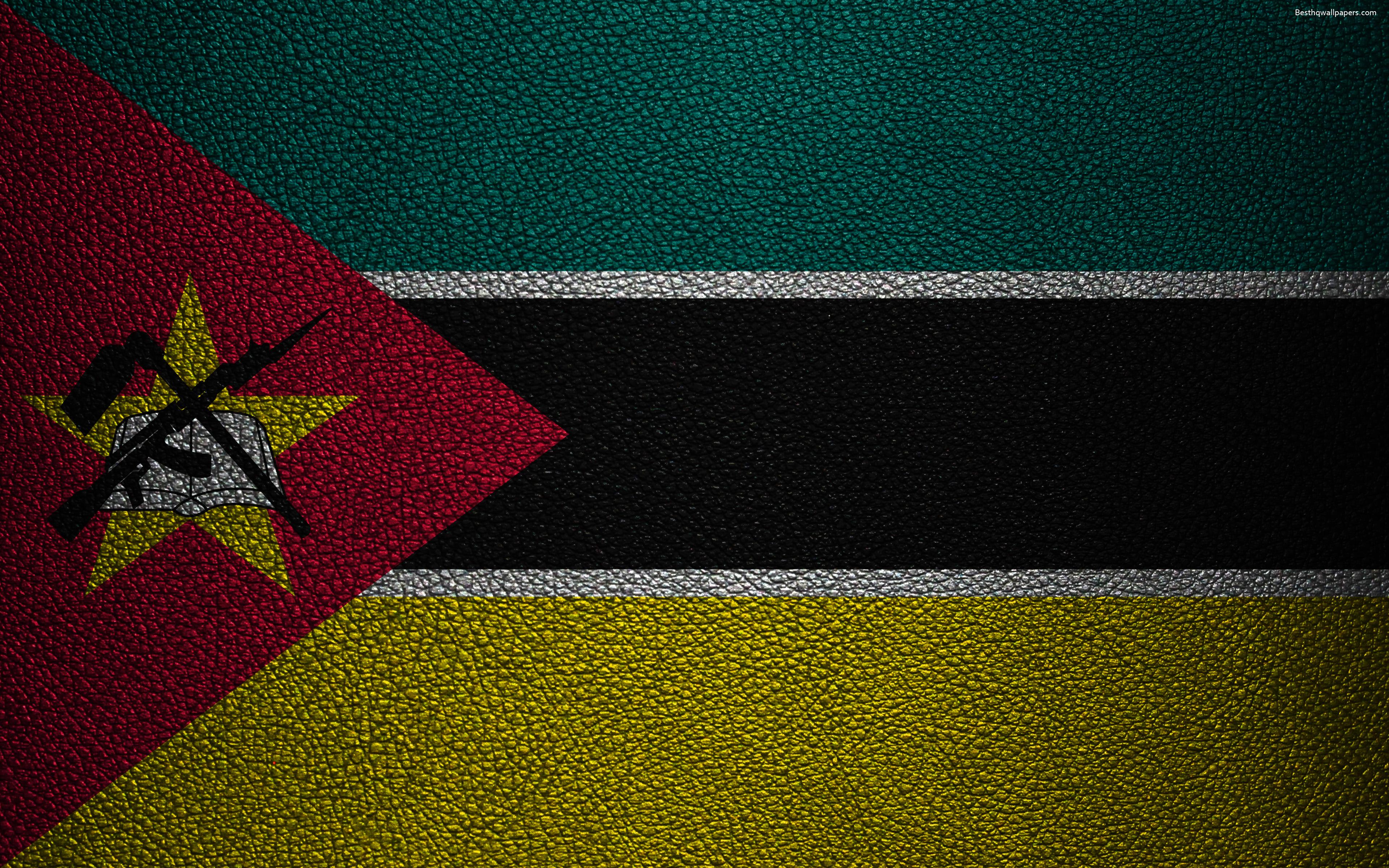 Download wallpaper Flag of Mozambique, 4K, leather texture, Africa