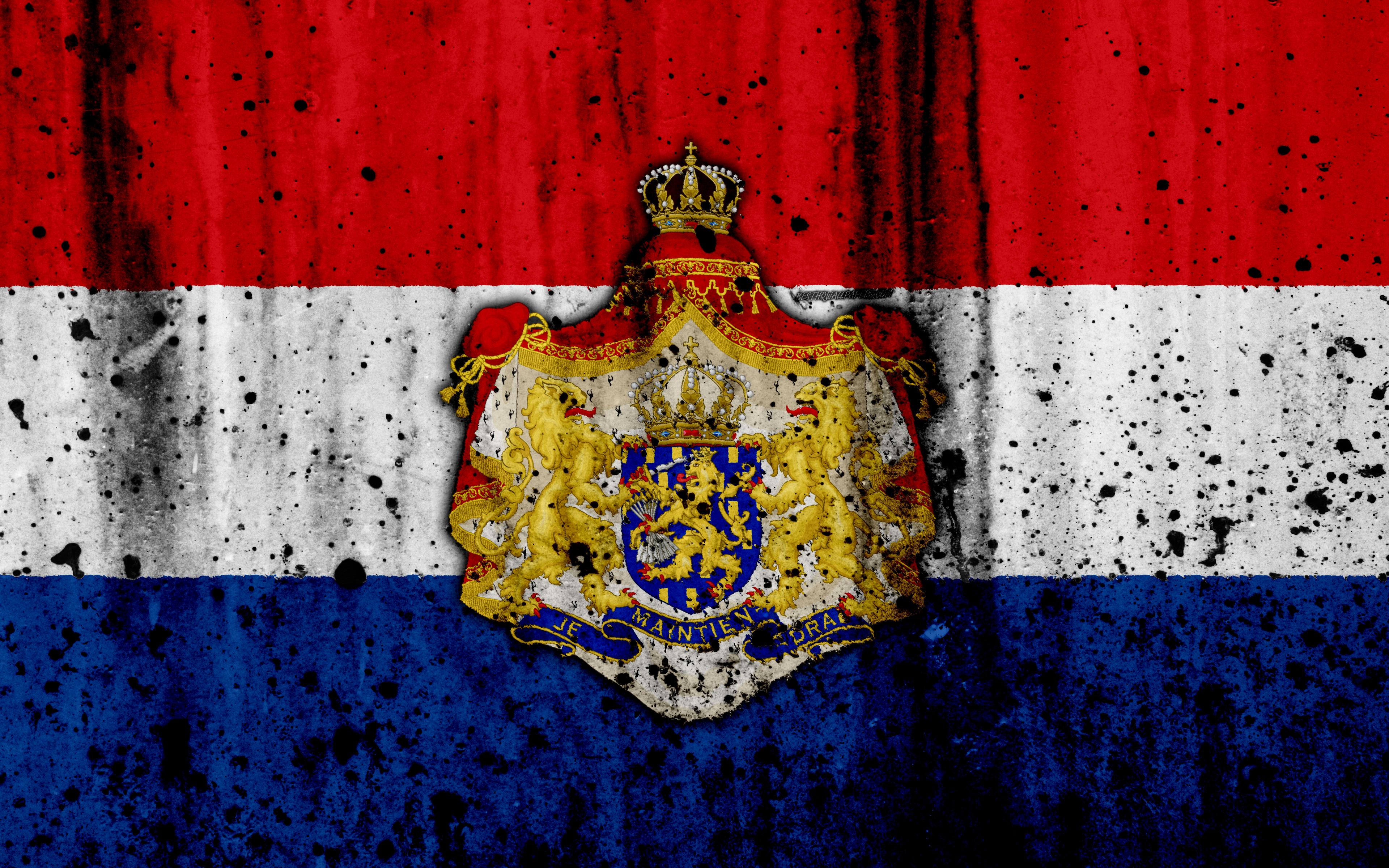 Download wallpaper Netherlandish flag, 4k, grunge, flag