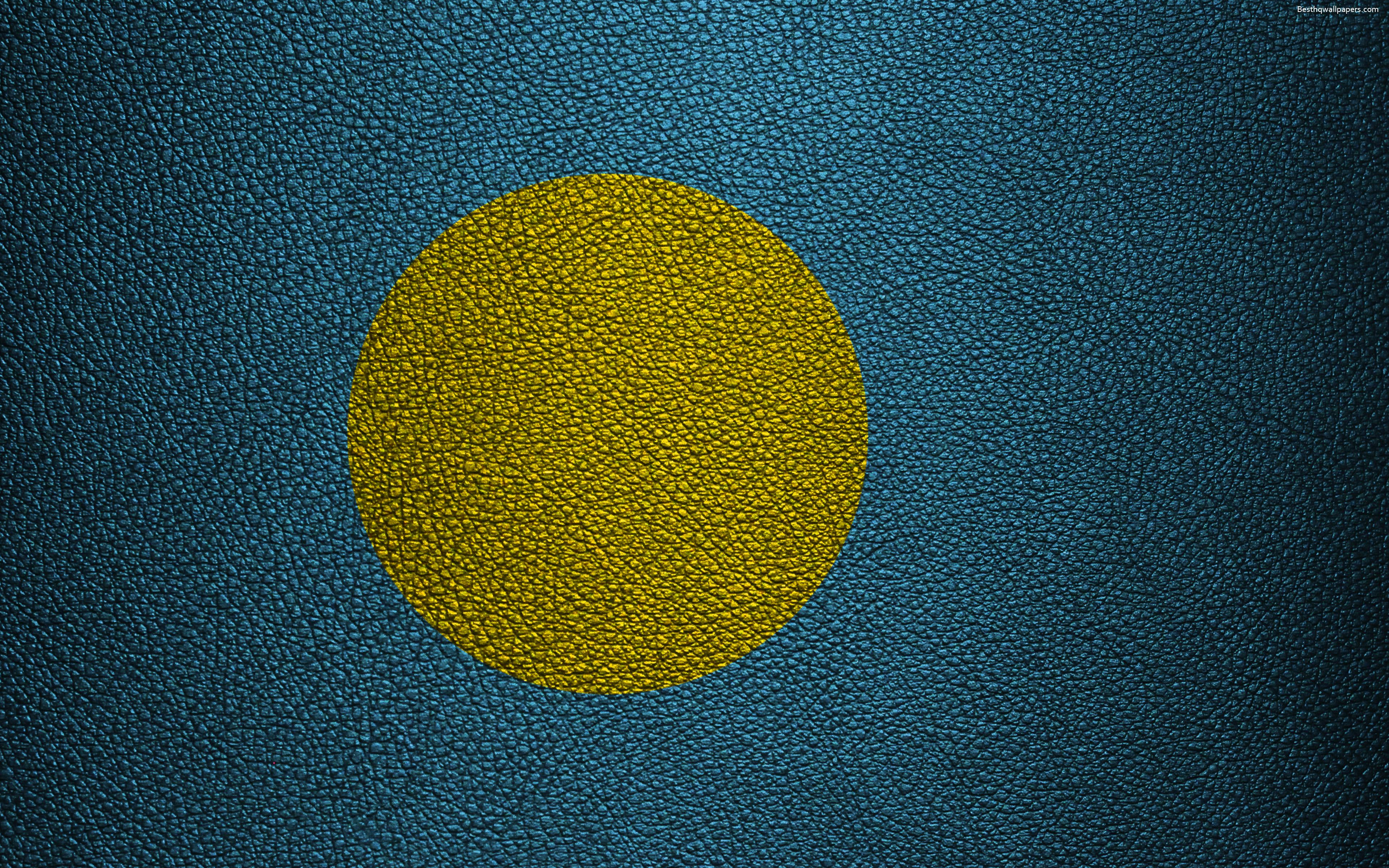 Download wallpaper Flag of Palau, 4k, leather texture, Oceania